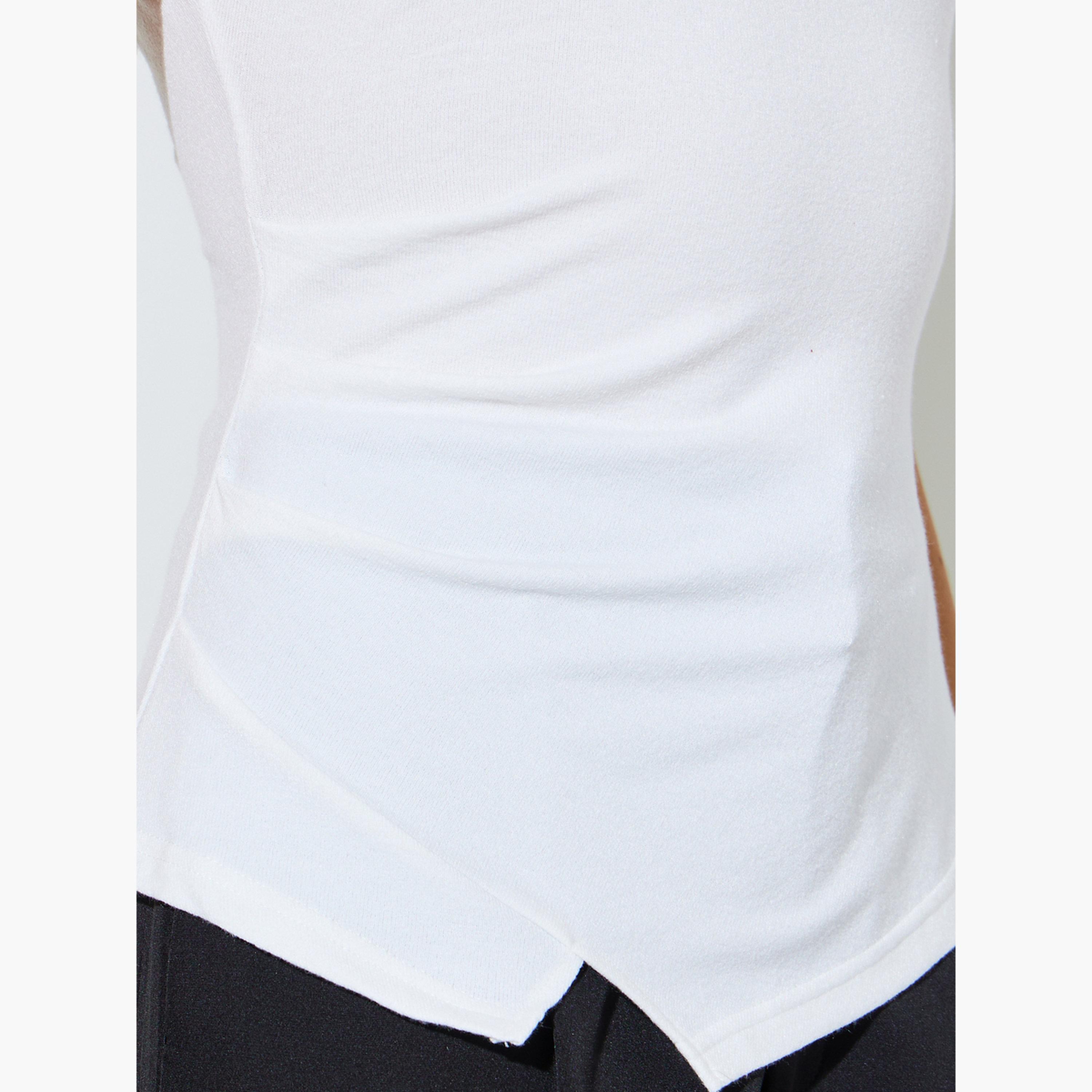 ستايلي - بلوزة قصيرة الأكمام محبوكة بحواف بيضاء متباينة-women-clothing-shirtsandblouses-blouses-image-4