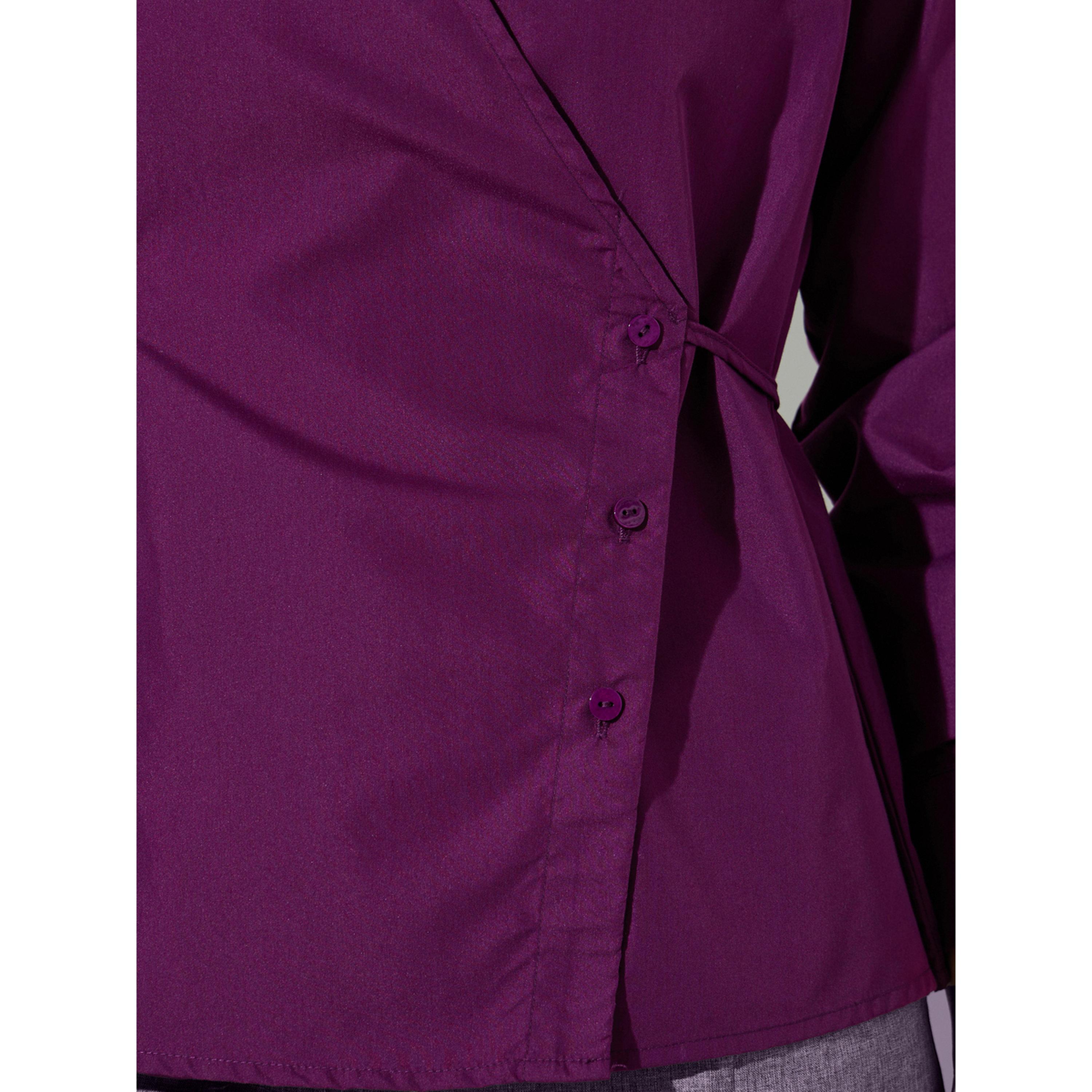 بلوزة بيبلوم بياقة ورباط على الخصر سادة باللون العنابي-women-clothing-shirtsandblouses-blouses-image-5