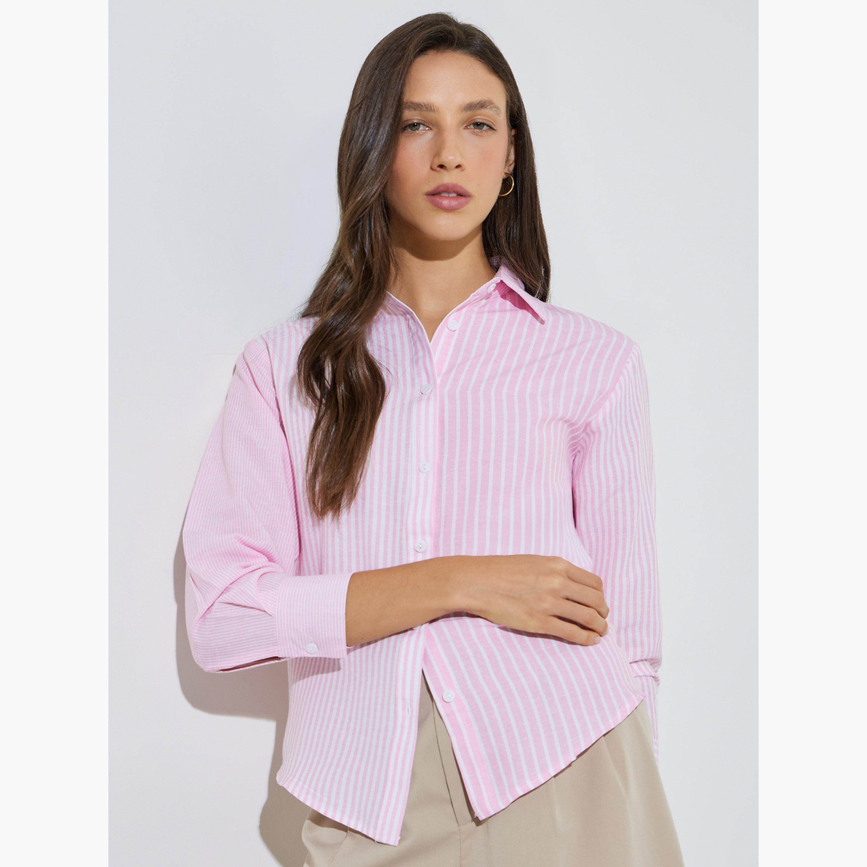 Styli Pink Striped Long Sleeve Shirt-women-clothing-shirtsandblouses-shirts-image-3