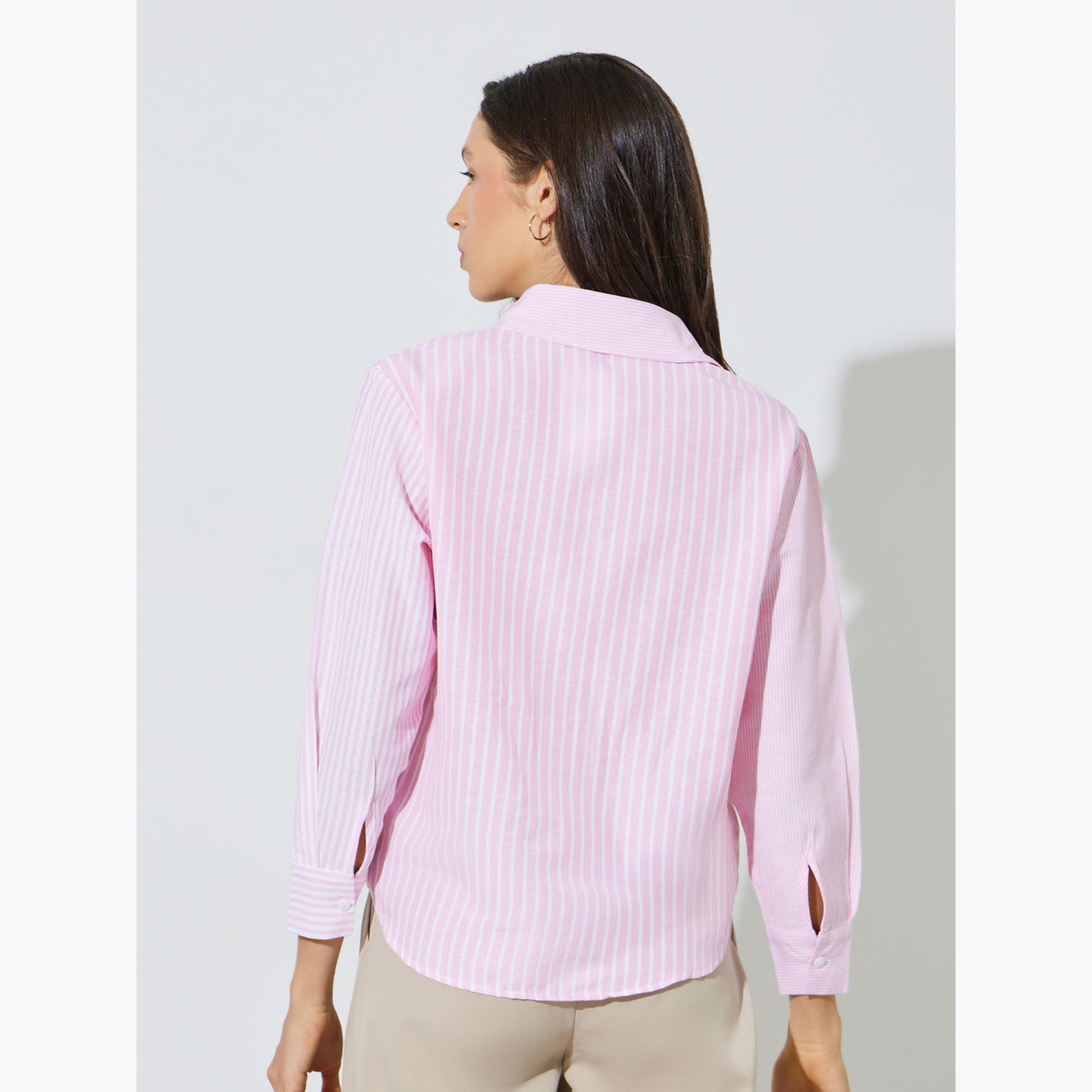 Styli Pink Striped Long Sleeve Shirt-women-clothing-shirtsandblouses-shirts-image-4