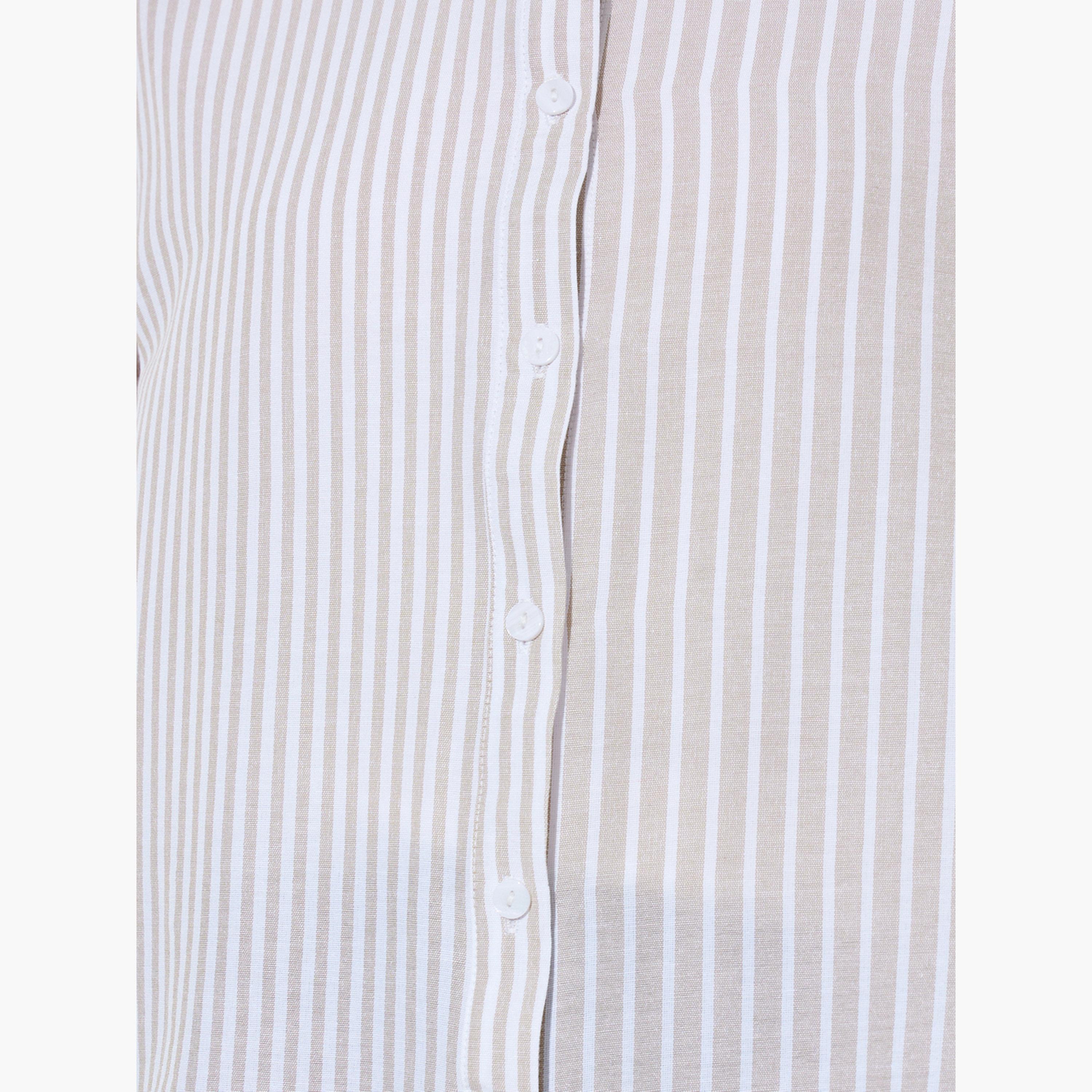 ستايلي - قميص بيج مخطط بأكمام طويلة-women-clothing-shirtsandblouses-shirts-image-6