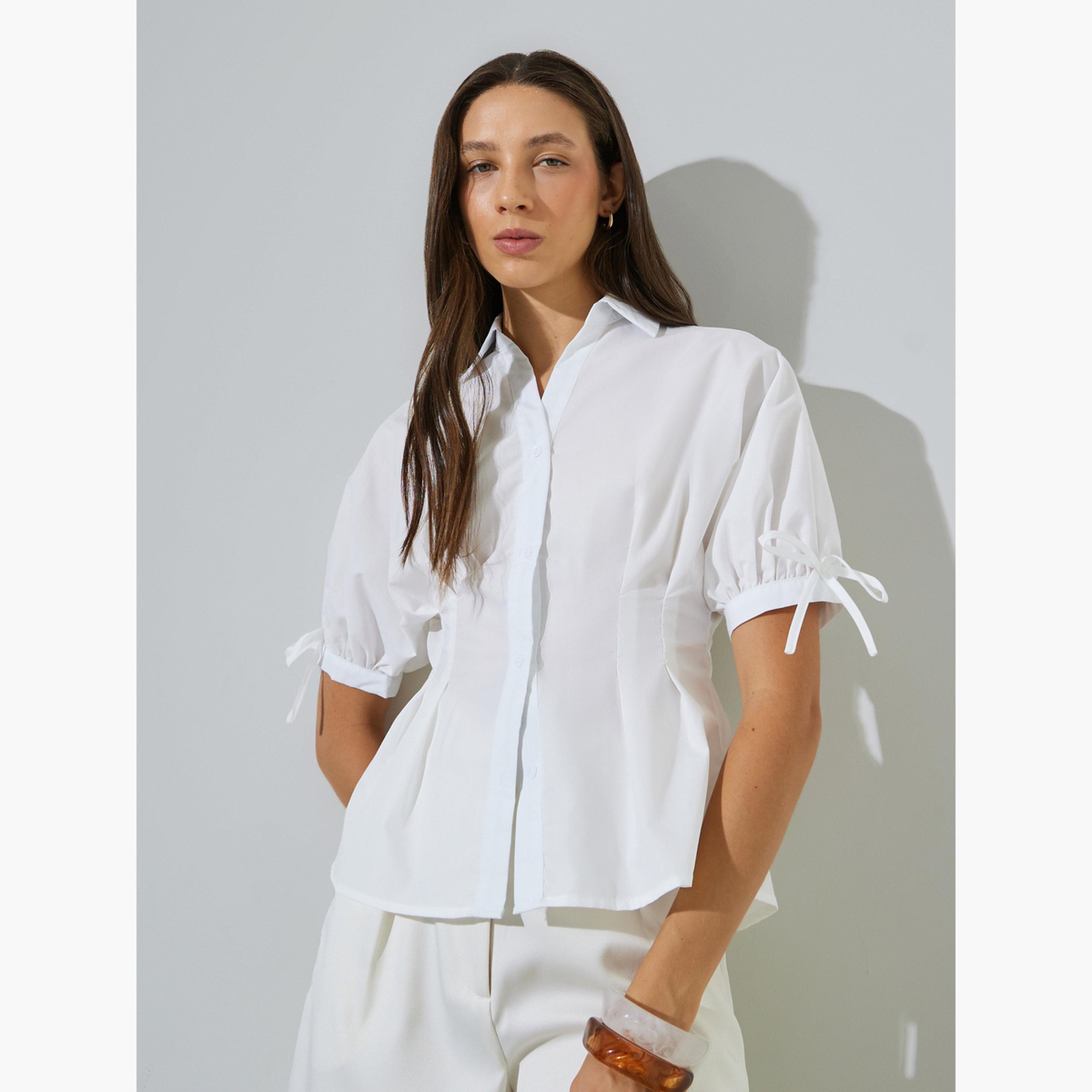 ستايلي - قميص أبيض تصميم بيبلوم مع ربطة عنق-women-clothing-shirtsandblouses-blouses-image-1