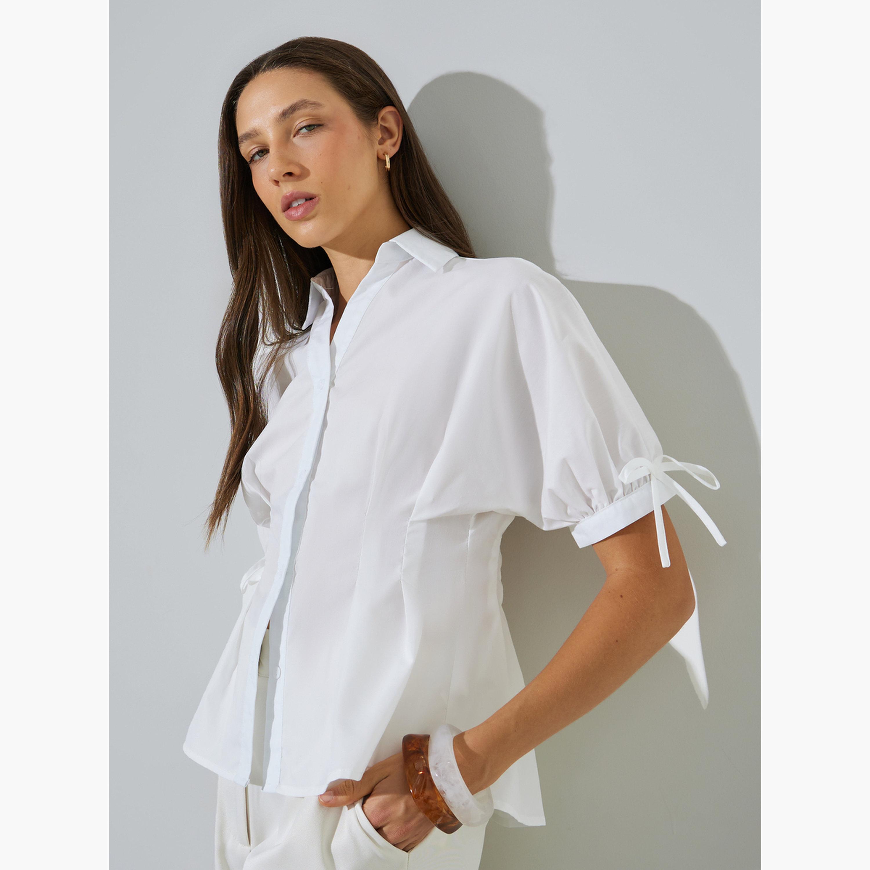 ستايلي - قميص أبيض تصميم بيبلوم مع ربطة عنق-women-clothing-shirtsandblouses-blouses-image-3