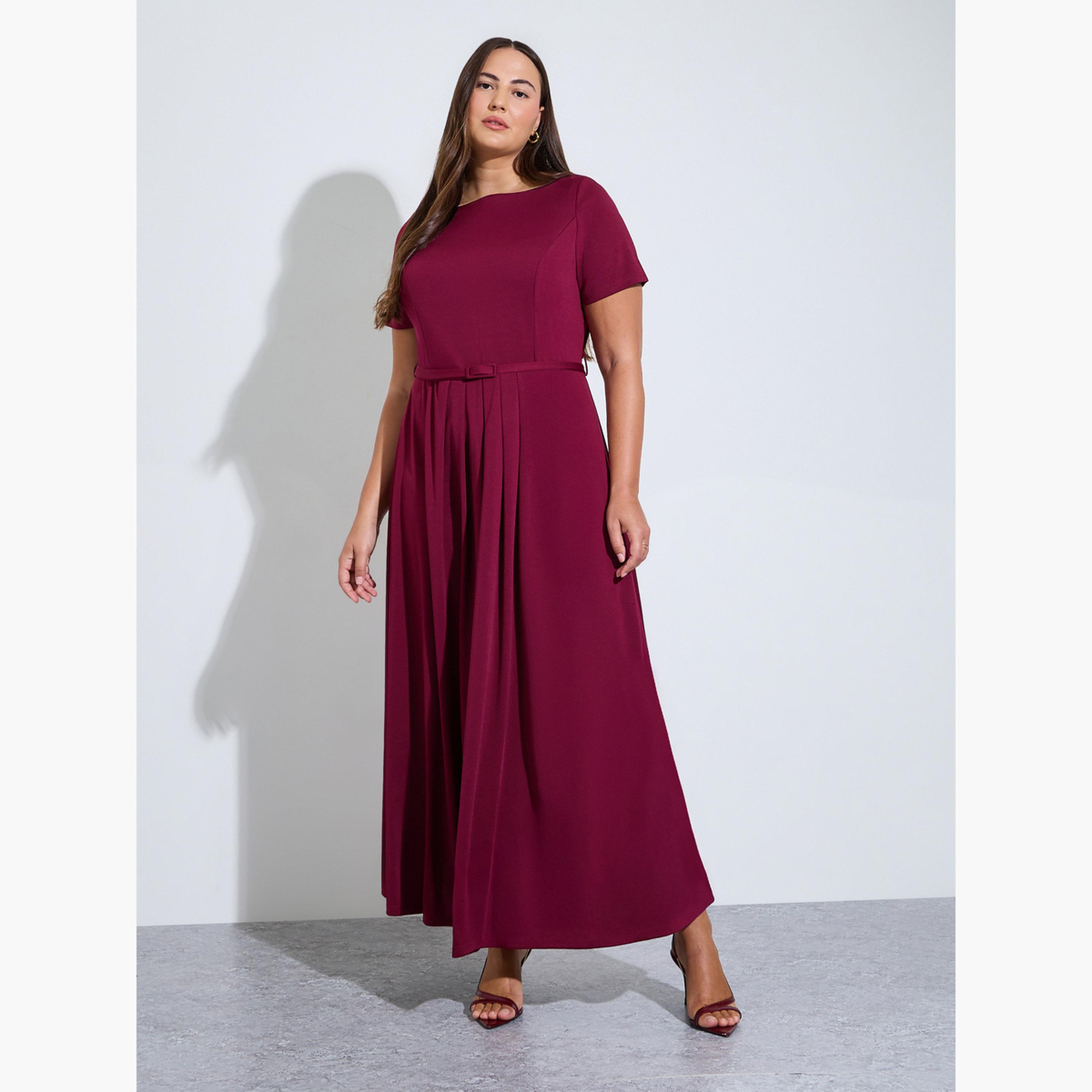 فستان طويل بحزام بحافة واسعة بمقاس كبير-women-clothing-dresses-image-1