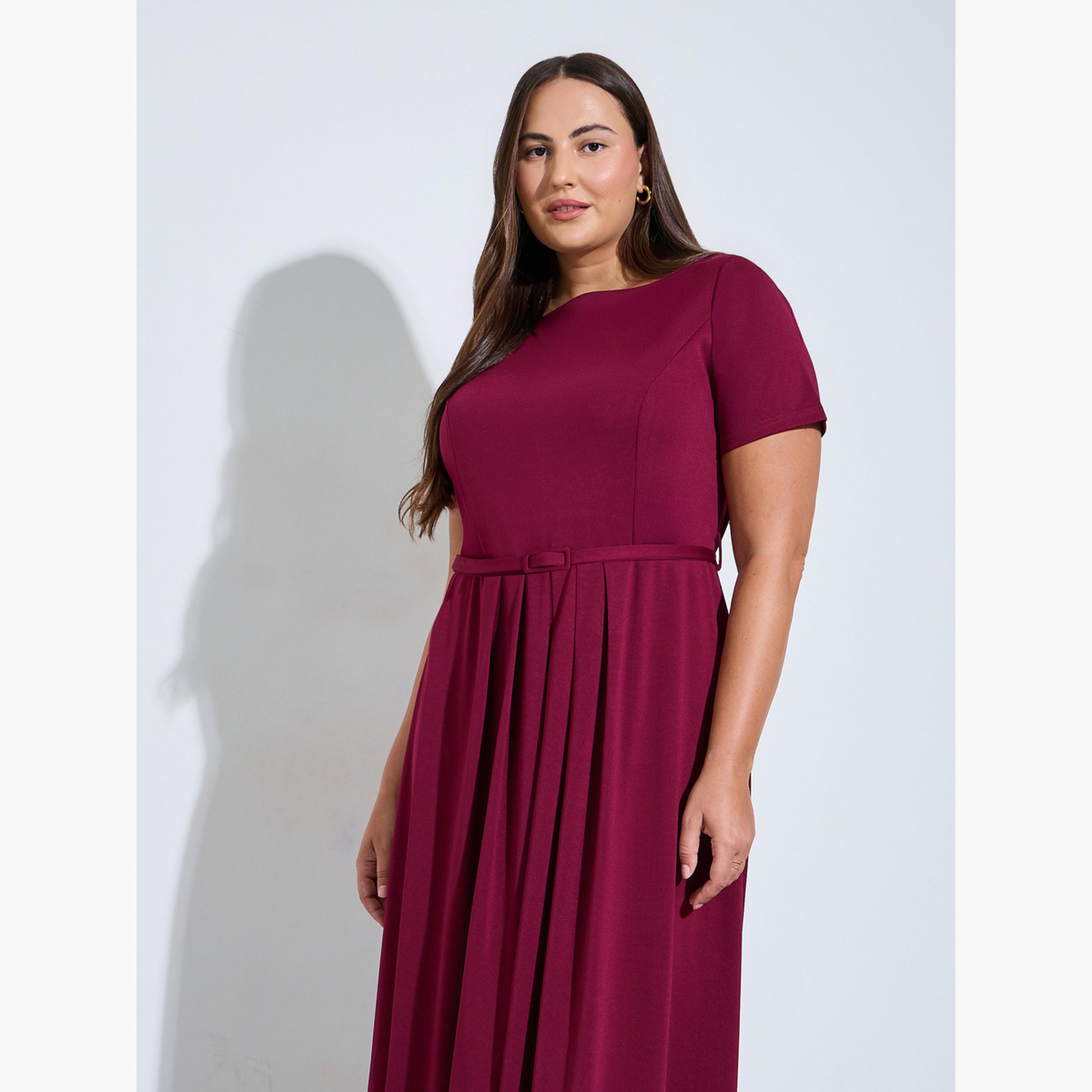 فستان طويل بحزام بحافة واسعة بمقاس كبير-women-clothing-dresses-image-2