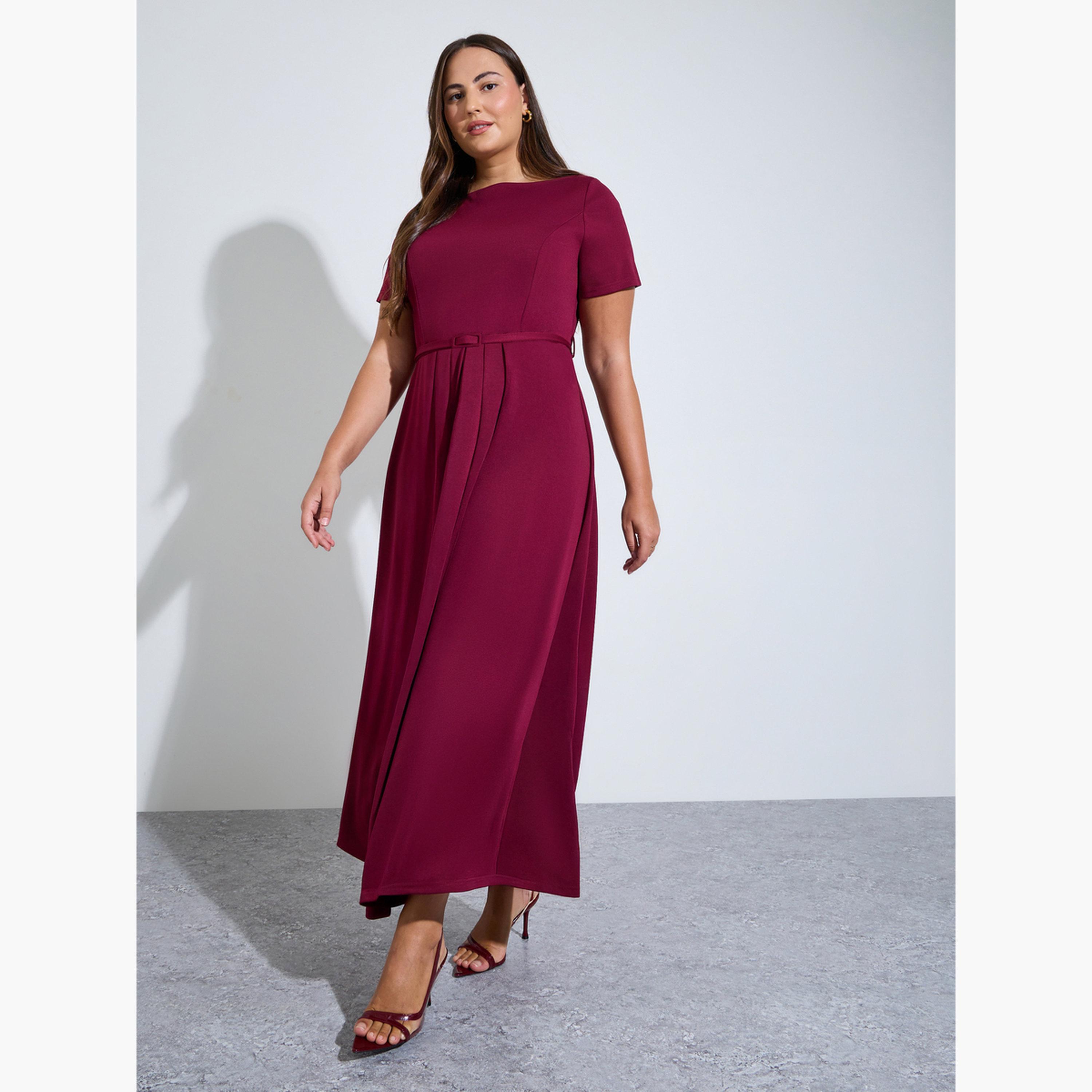 فستان طويل بحزام بحافة واسعة بمقاس كبير-women-clothing-dresses-image-3