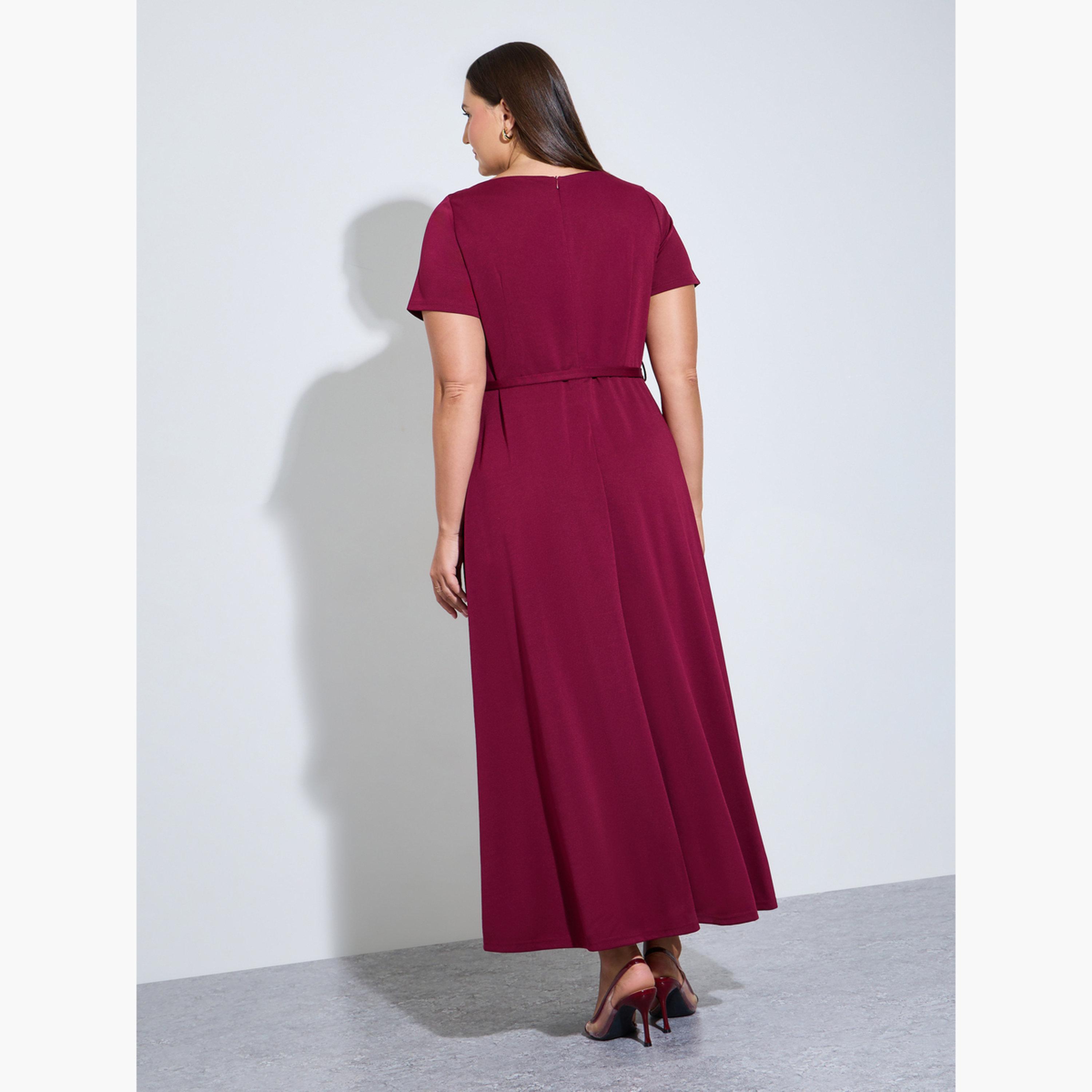 فستان طويل بحزام بحافة واسعة بمقاس كبير-women-clothing-dresses-image-4