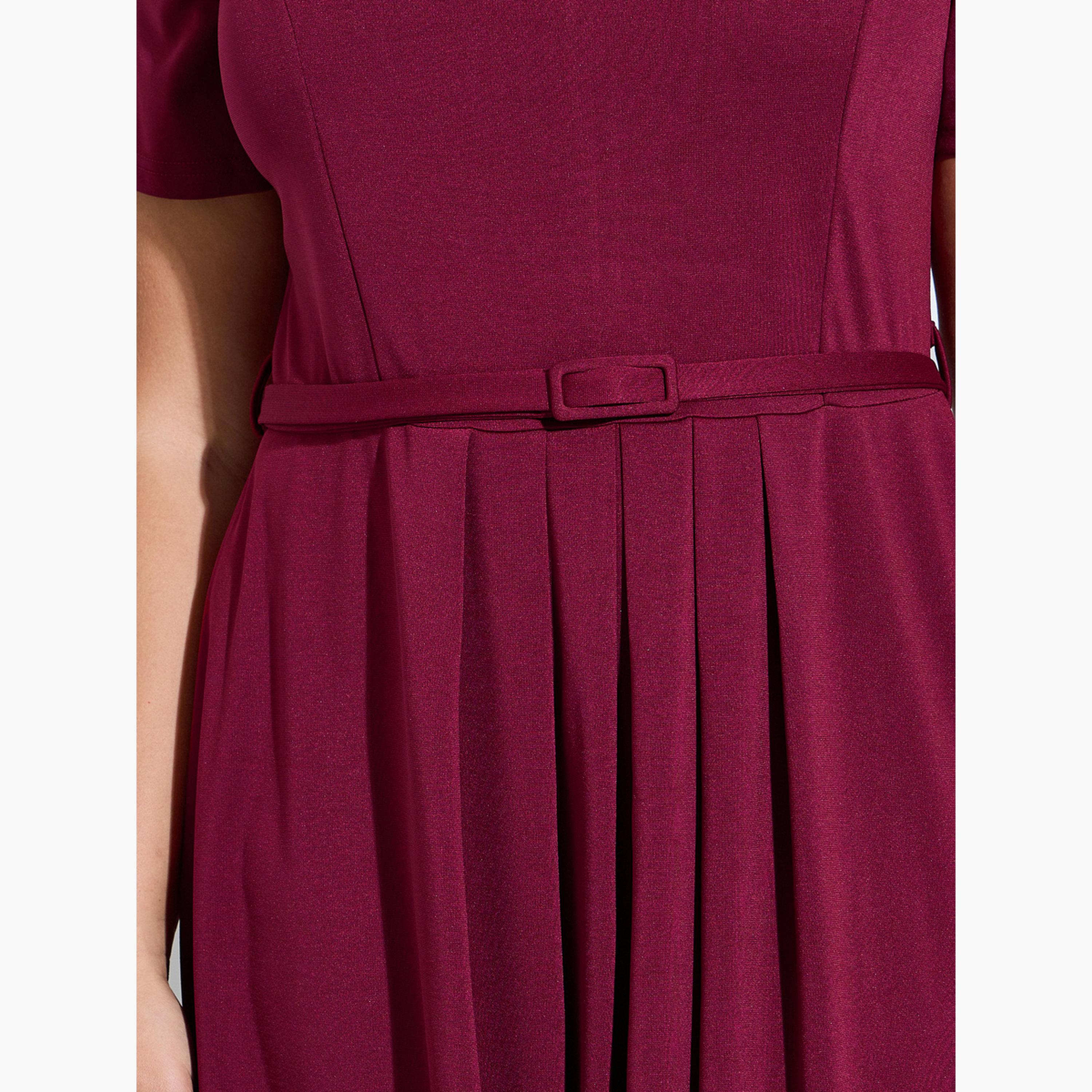فستان طويل بحزام بحافة واسعة بمقاس كبير-women-clothing-dresses-image-5