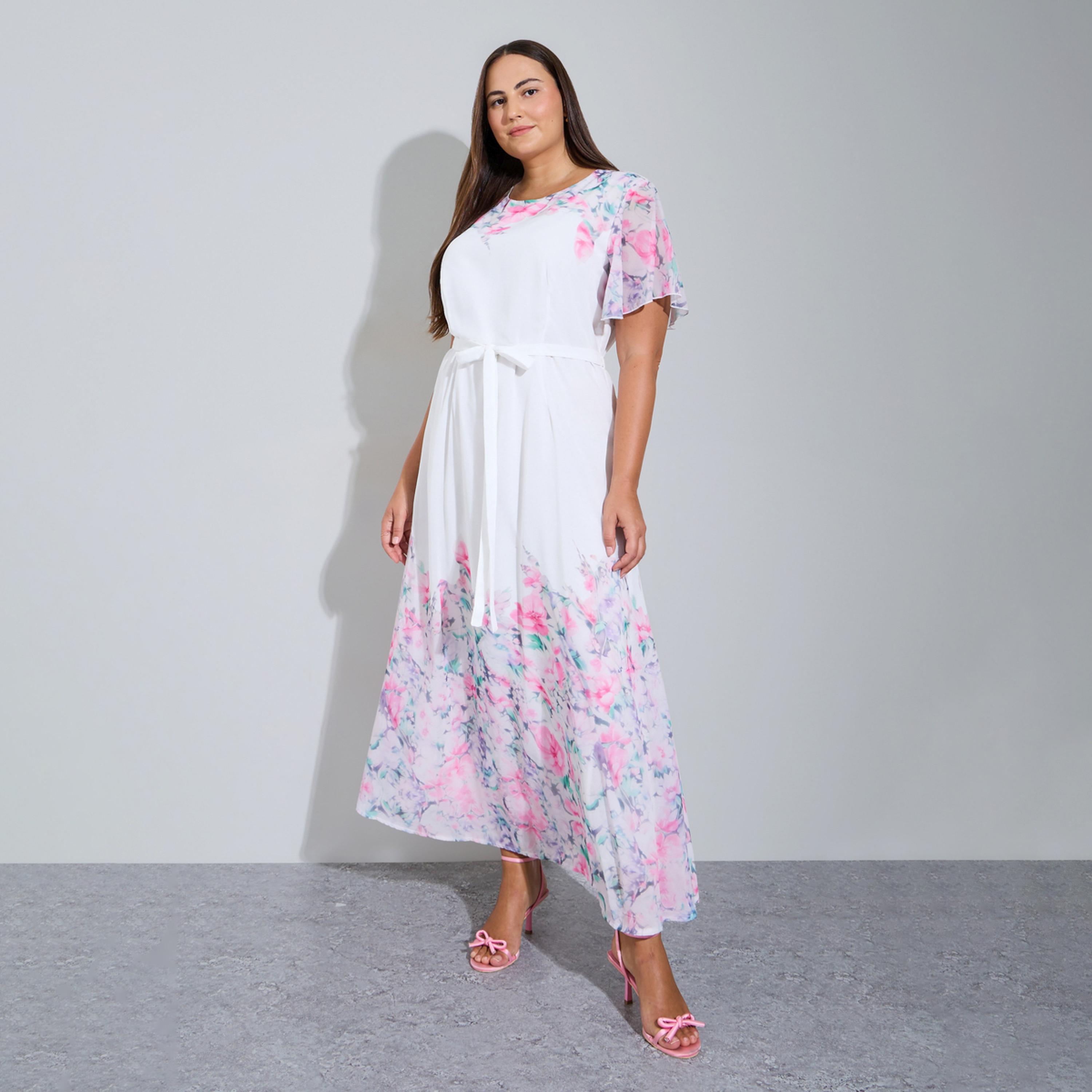 فستان طويل بحافة واسعة ومطبع بالزهور بمقاس كبير-women-clothing-dresses-image-1