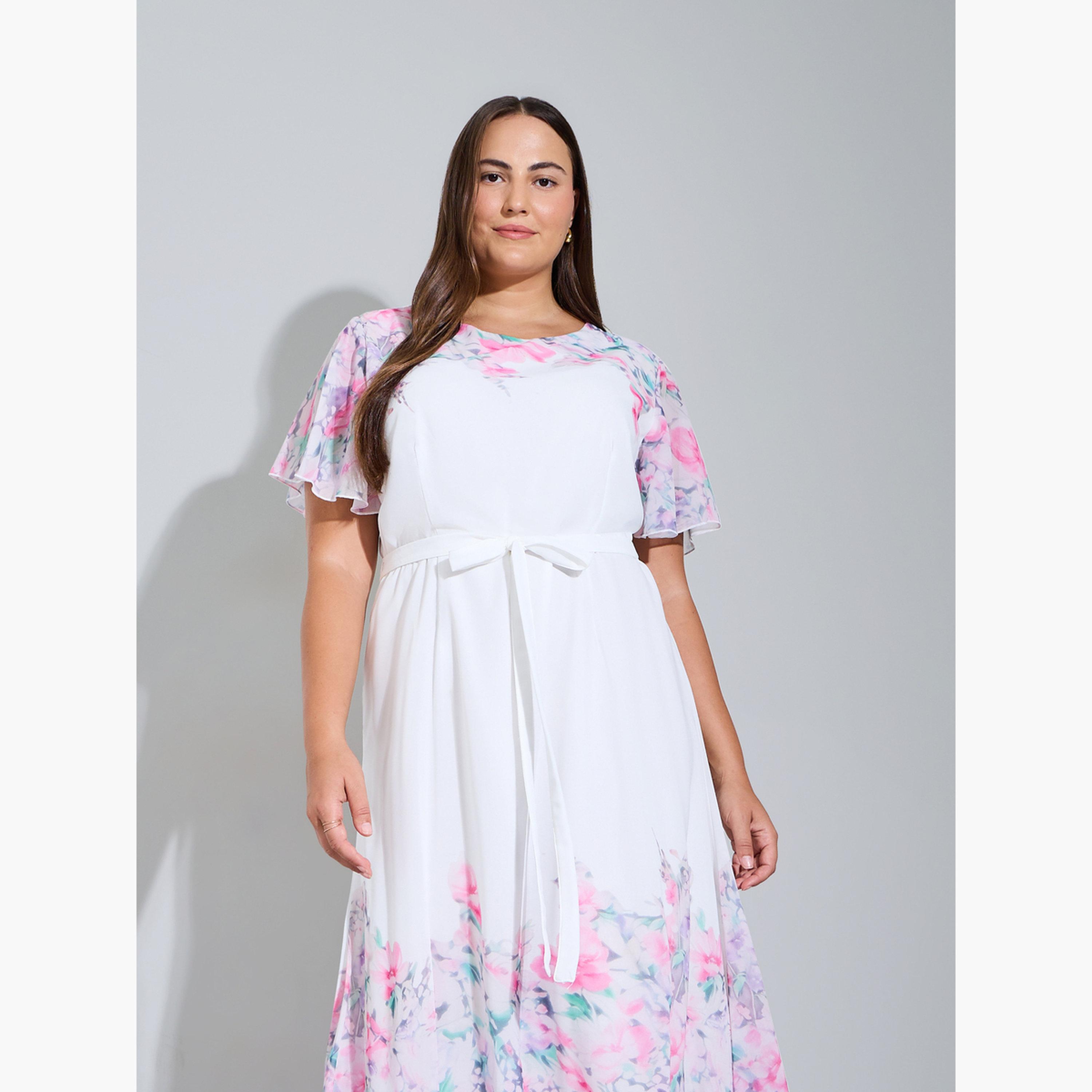 فستان طويل بحافة واسعة ومطبع بالزهور بمقاس كبير-women-clothing-dresses-image-2