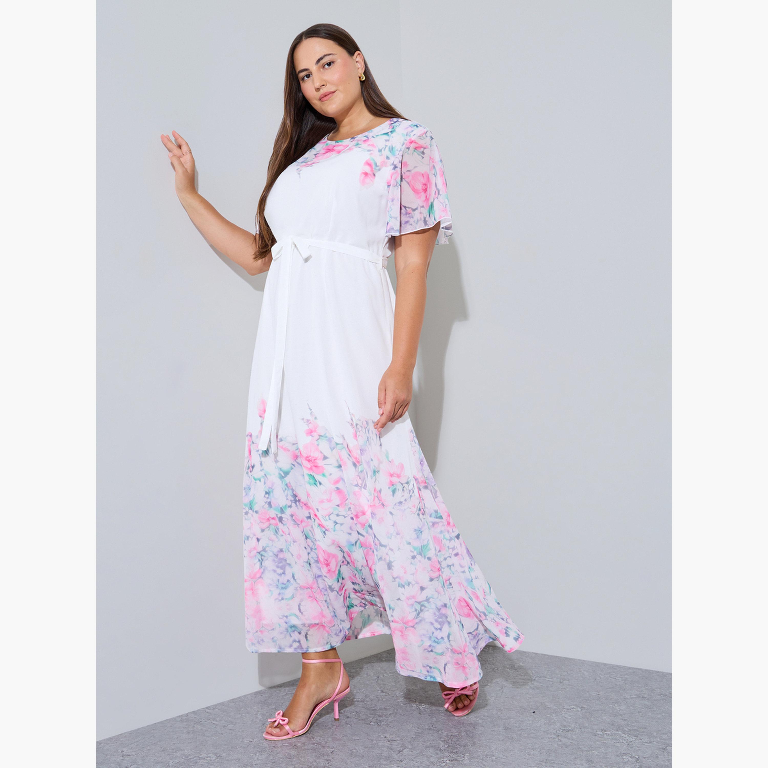 فستان طويل بحافة واسعة ومطبع بالزهور بمقاس كبير-women-clothing-dresses-image-3