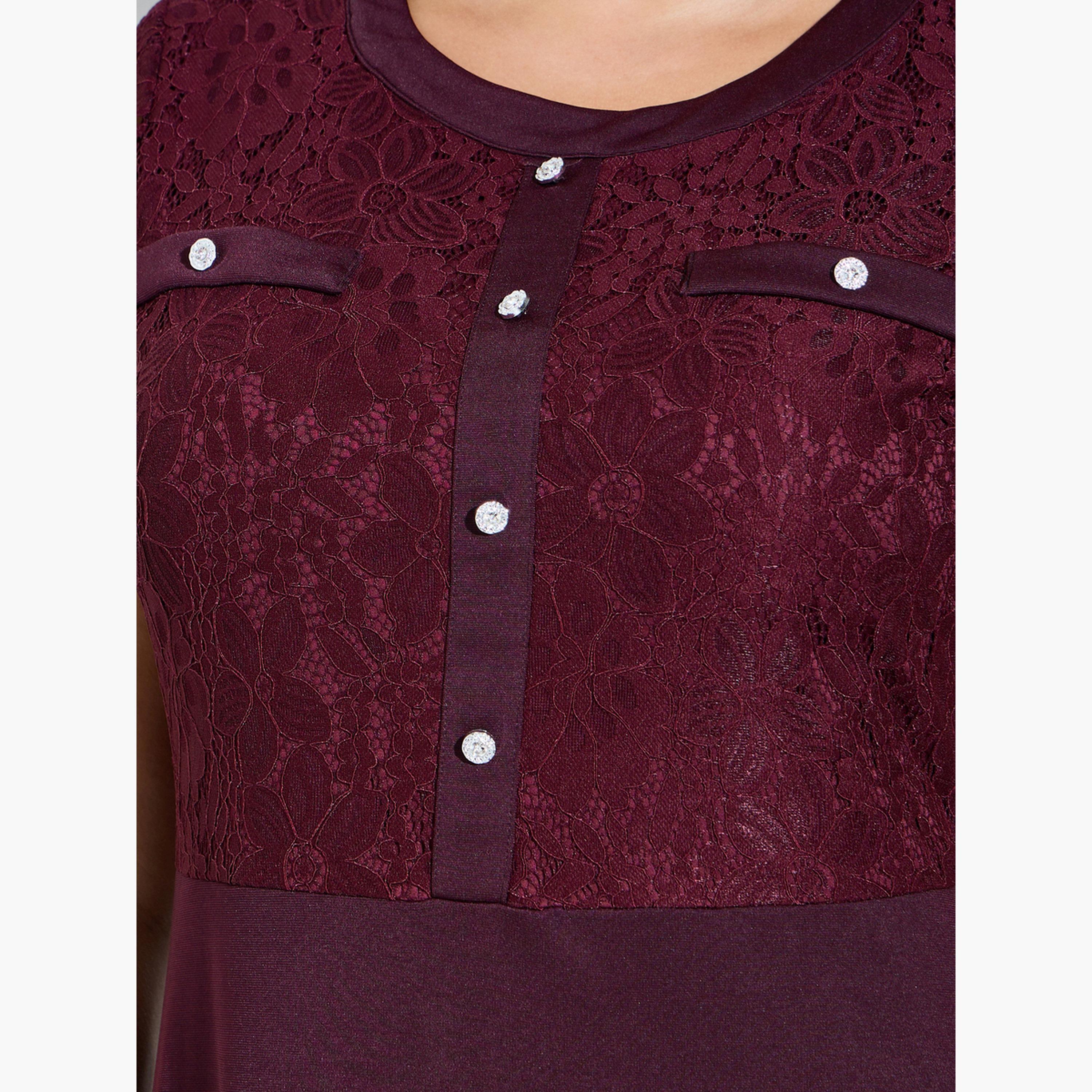 Styli Plus Size Burgundy Lace Details A-Line Maxi Dress-women-clothing-dresses-image-5