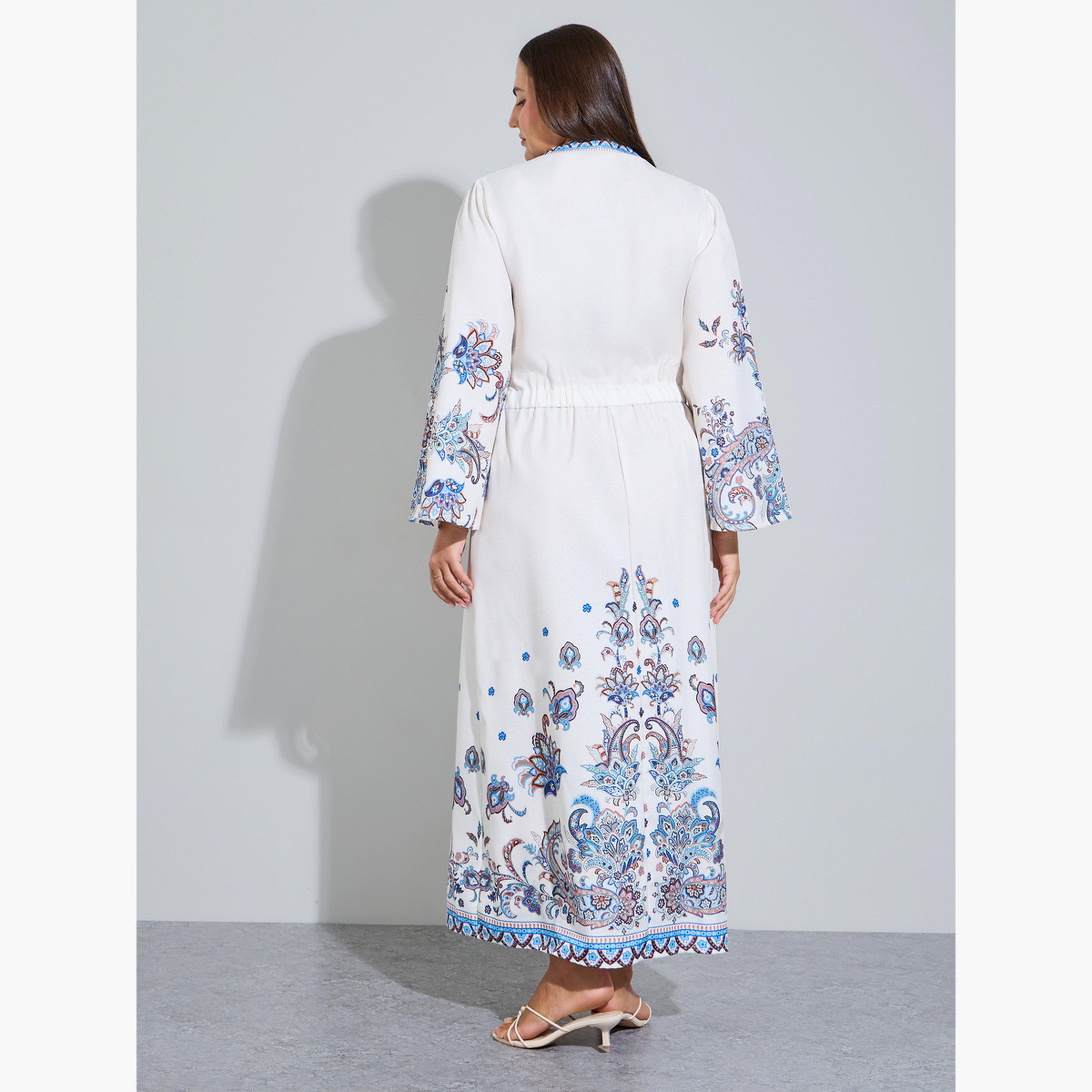 Styli Plus Size White Placement Print A-Line Maxi Dress-women-clothing-dresses-image-3