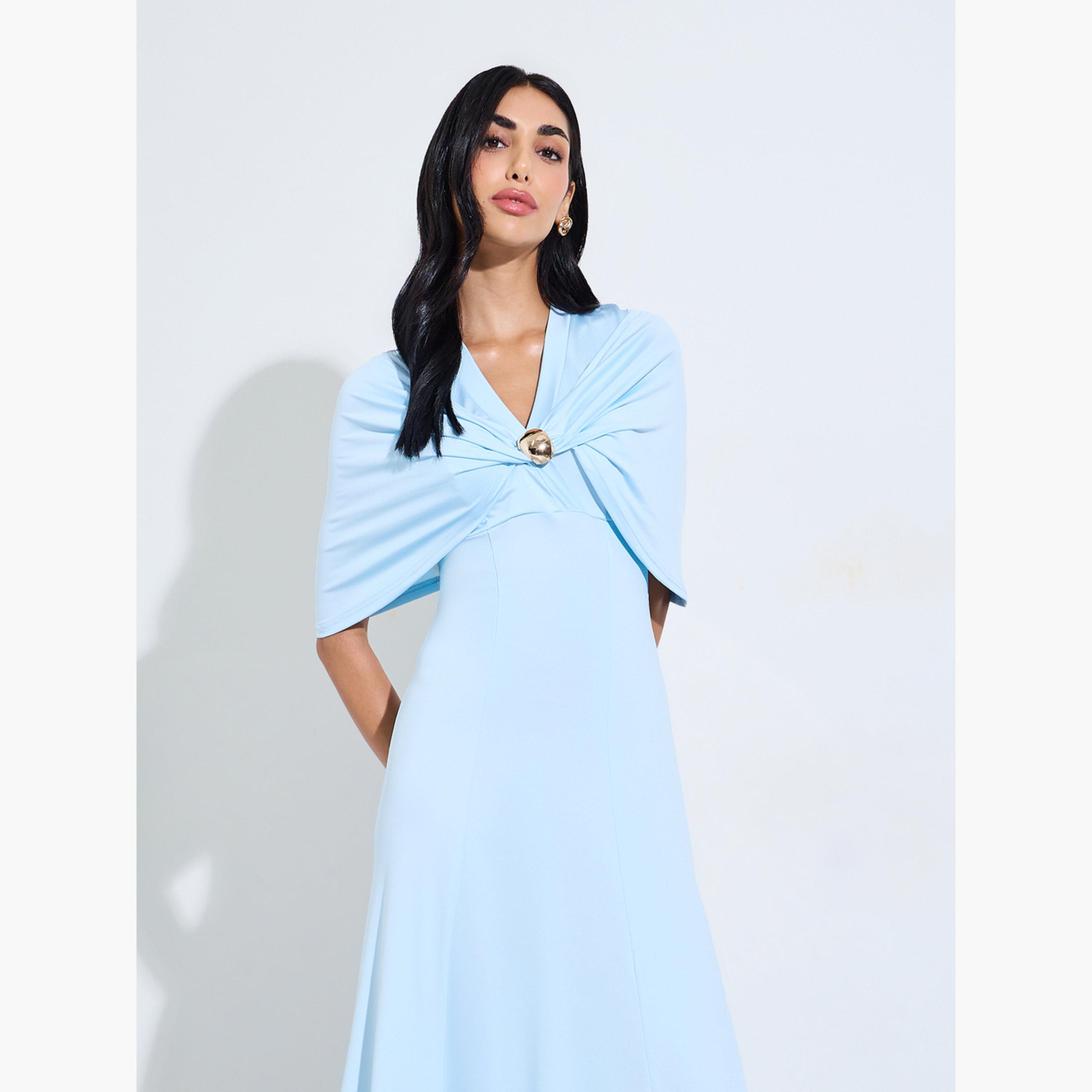 Styli Light Blue Cape Sleeve A-Line Maxi Dress-women-clothing-dresses-image-2