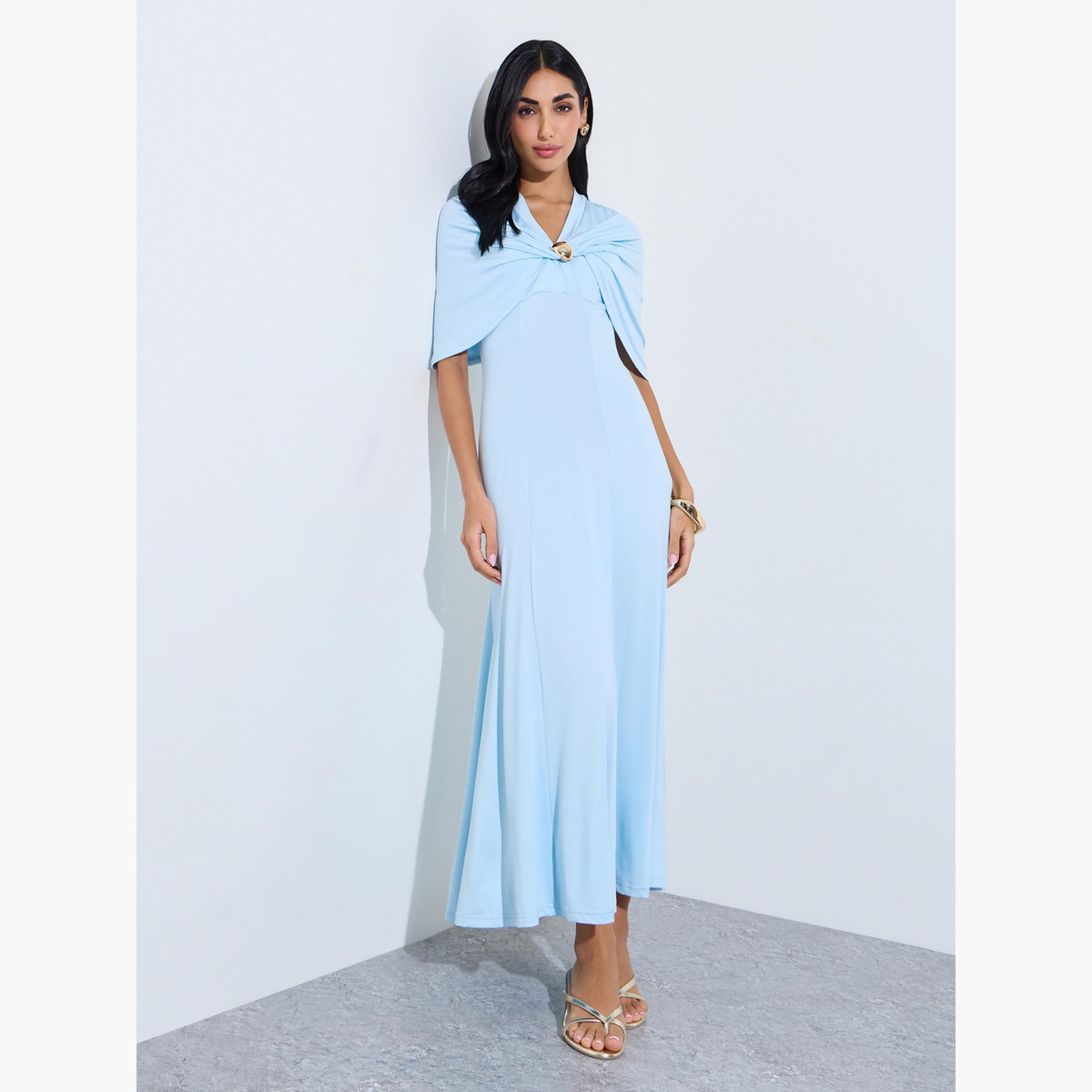 Styli Light Blue Cape Sleeve A-Line Maxi Dress-women-clothing-dresses-image-3