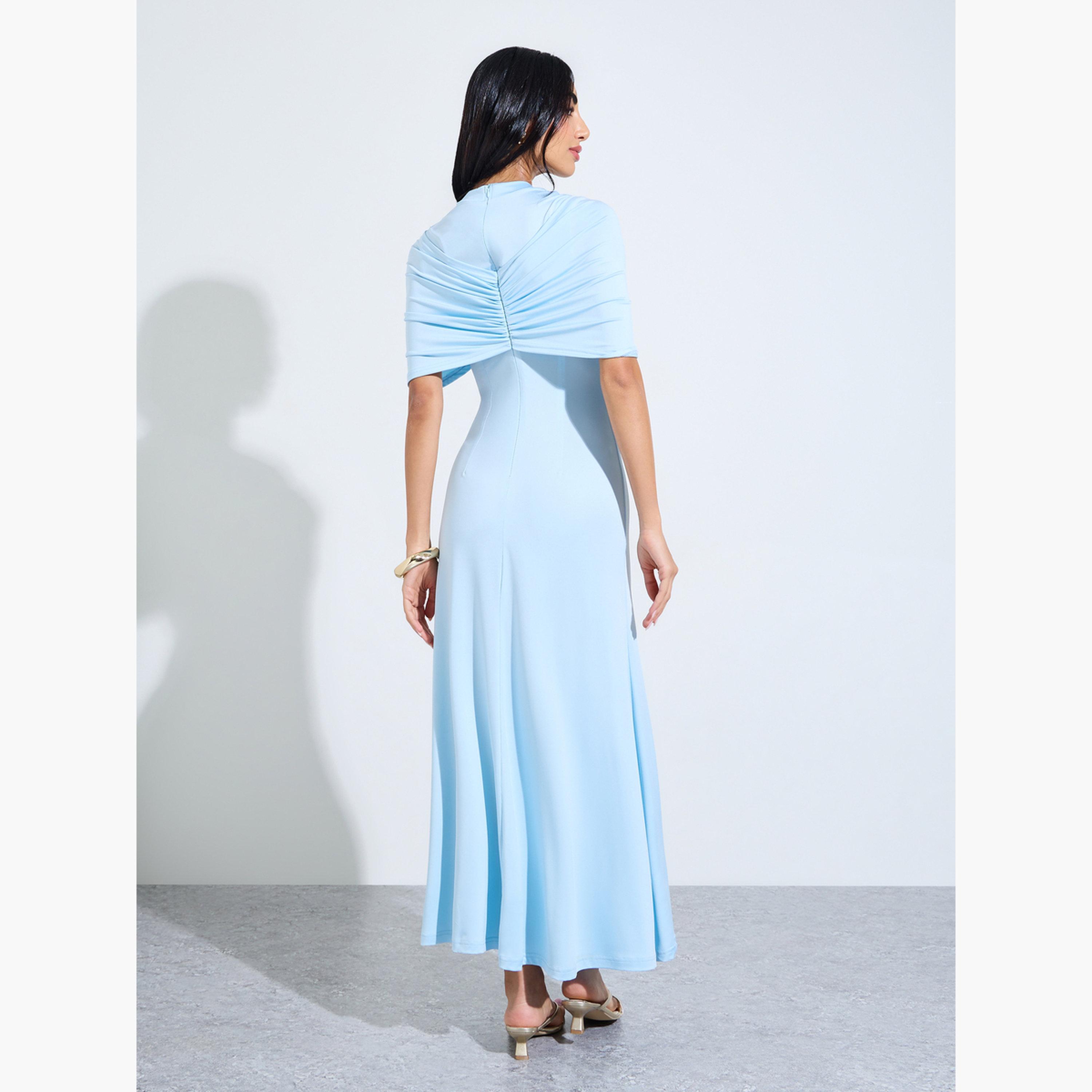 Styli Light Blue Cape Sleeve A-Line Maxi Dress-women-clothing-dresses-image-4