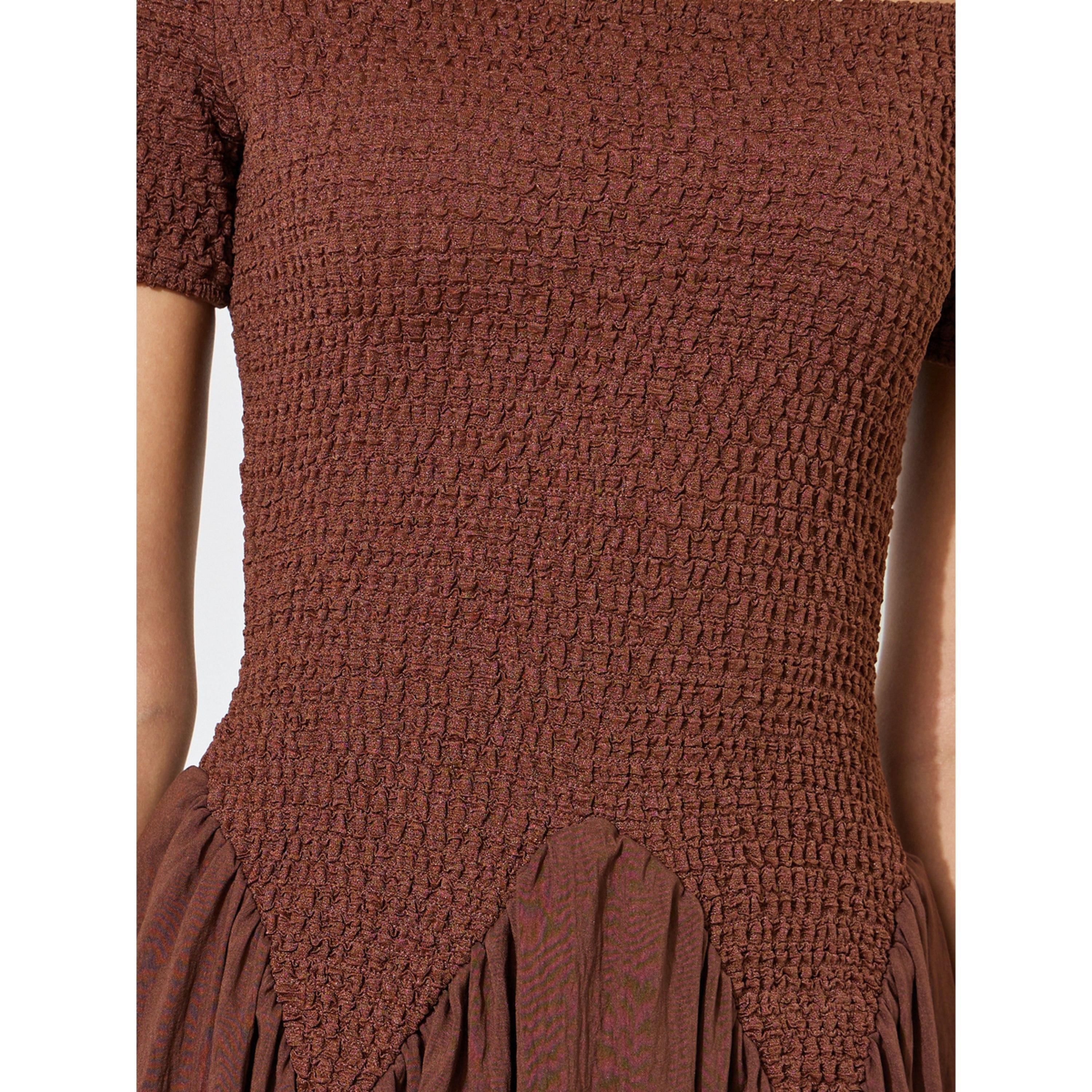 Styli Brown Solid Off-Shoulder Ruched A-Line Maxi Dress-women-clothing-dresses-image-5