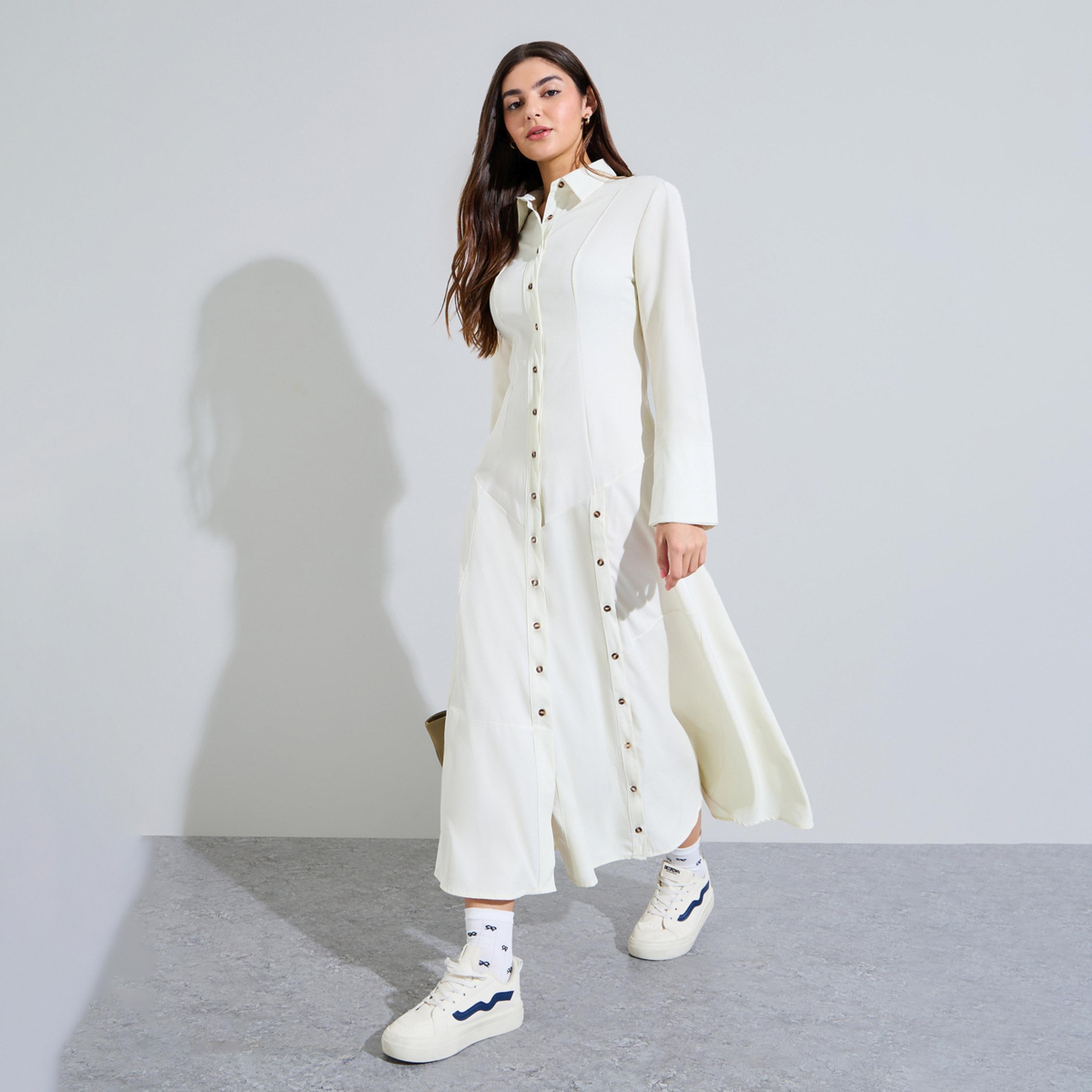 Styli Off White Button-Down Shirt Maxi Dress-women-clothing-dresses-image-1