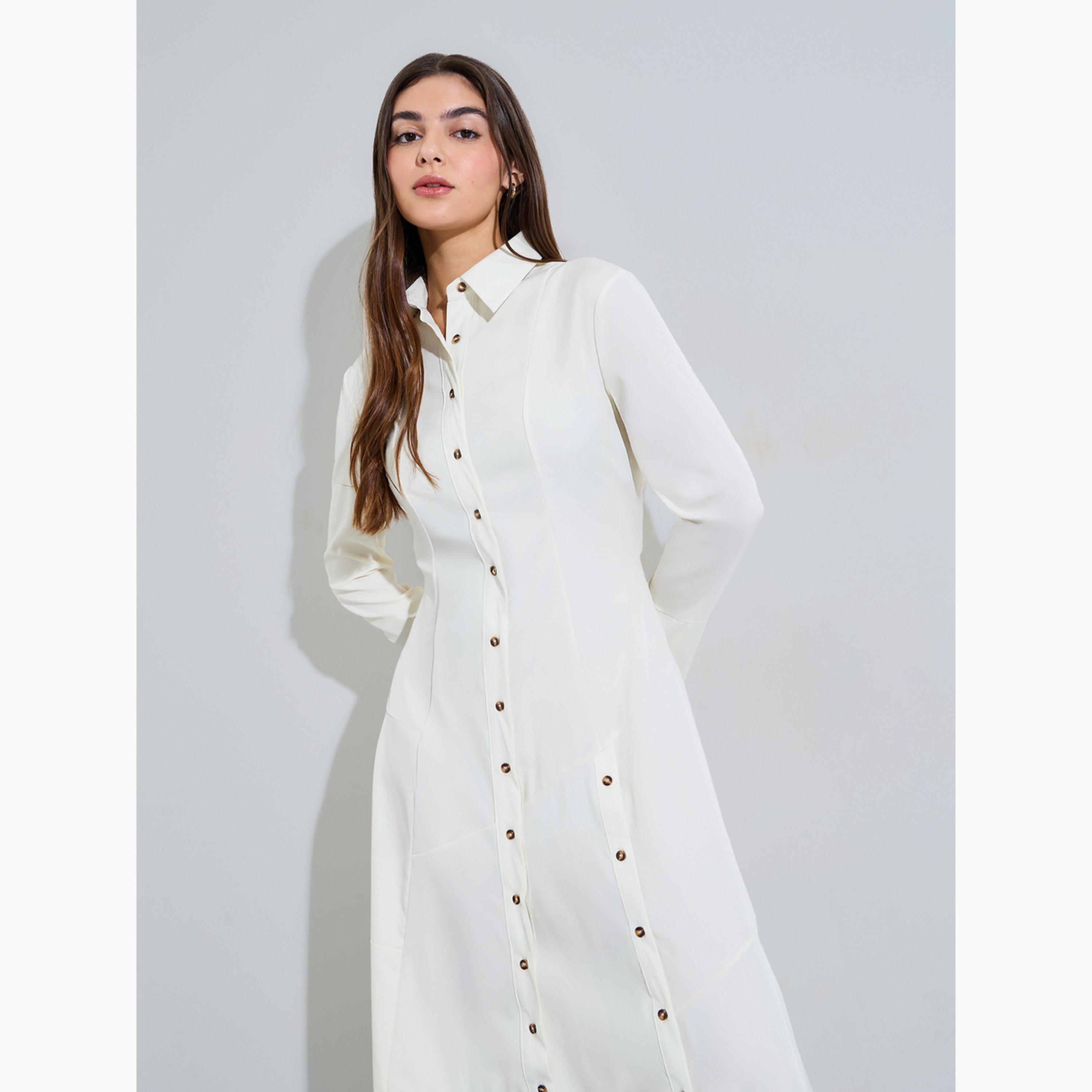 Styli Off White Button-Down Shirt Maxi Dress-women-clothing-dresses-image-2