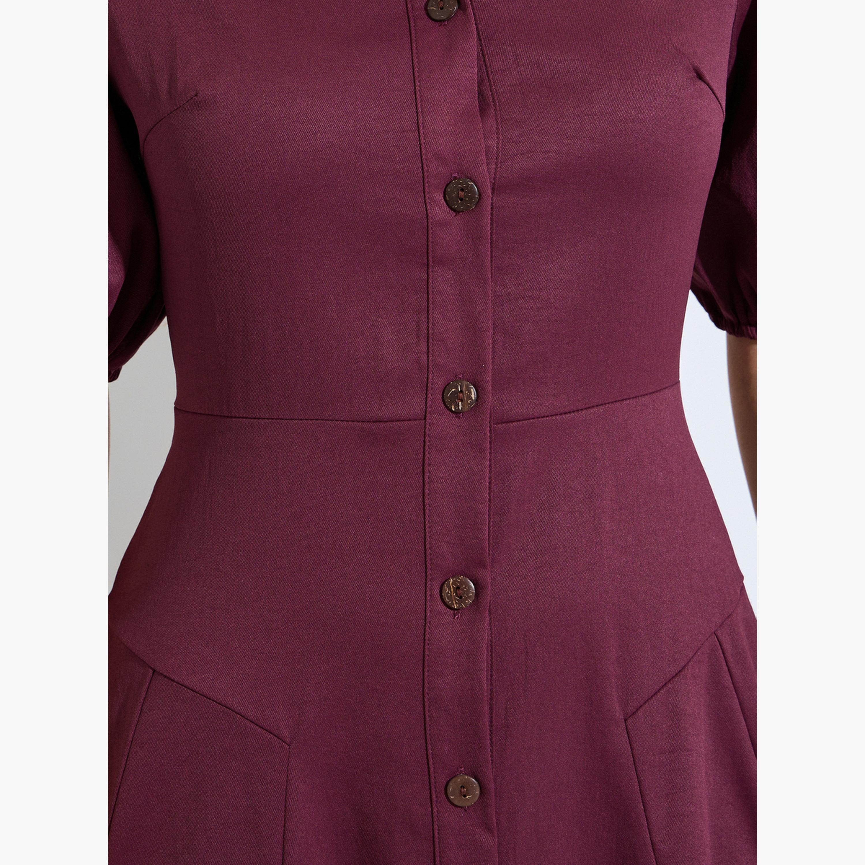 فستان ميدي بنمط بلوزة وأكمام منفوخة-women-clothing-dresses-image-5