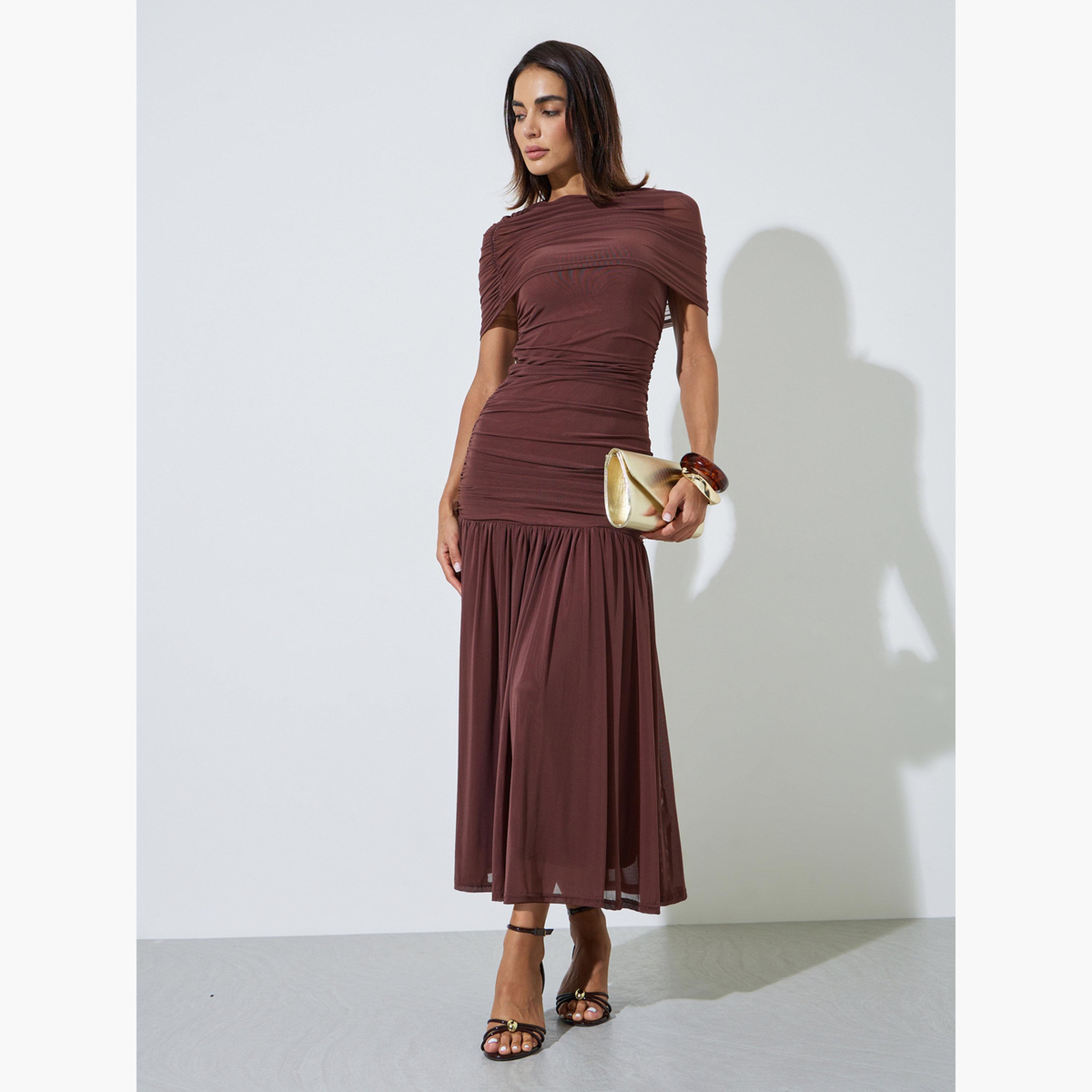 فستان طويل بحافة واسعة بخصر منخفض مع تفاصيل شبكية-women-clothing-dresses-image-1