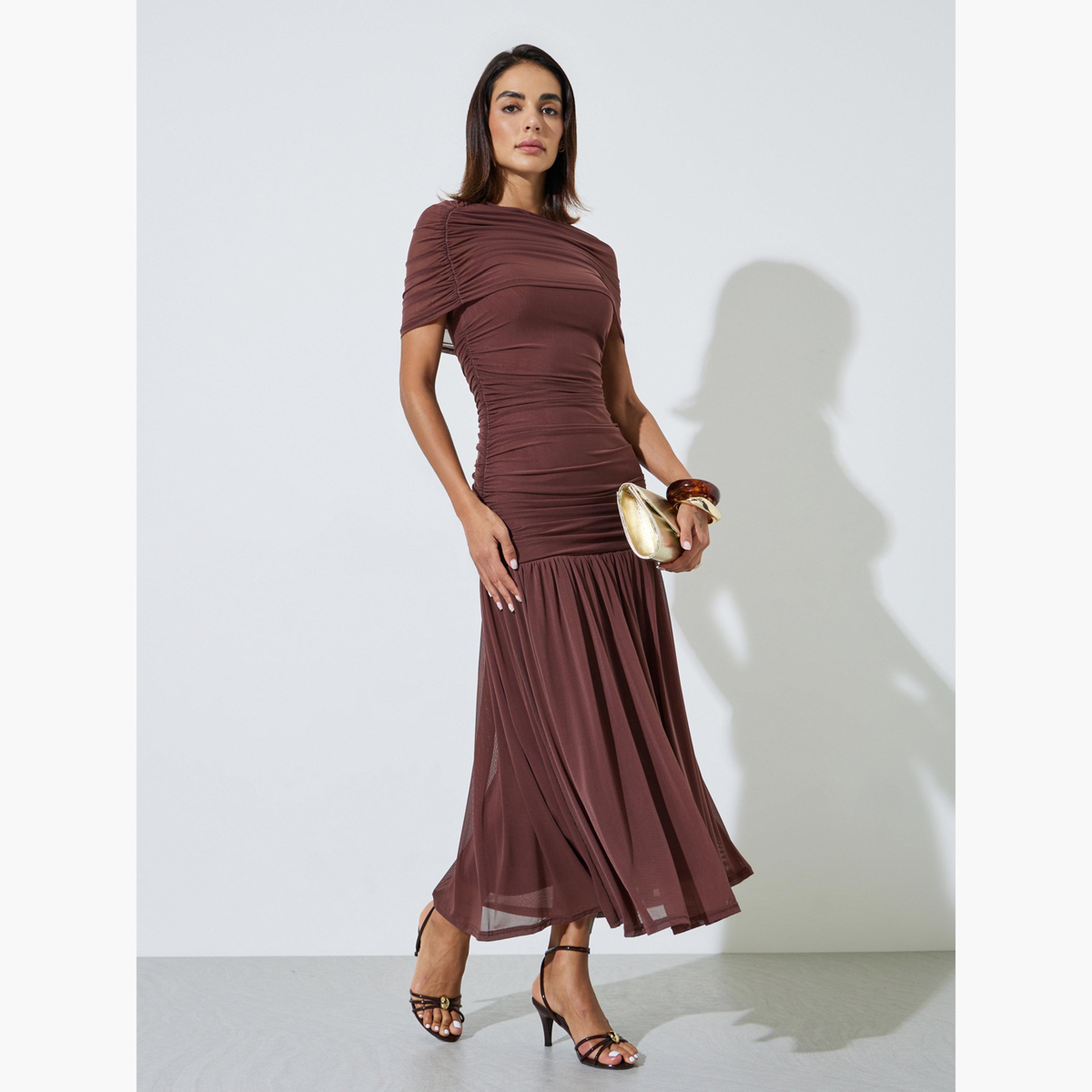 فستان طويل بحافة واسعة بخصر منخفض مع تفاصيل شبكية-women-clothing-dresses-image-3