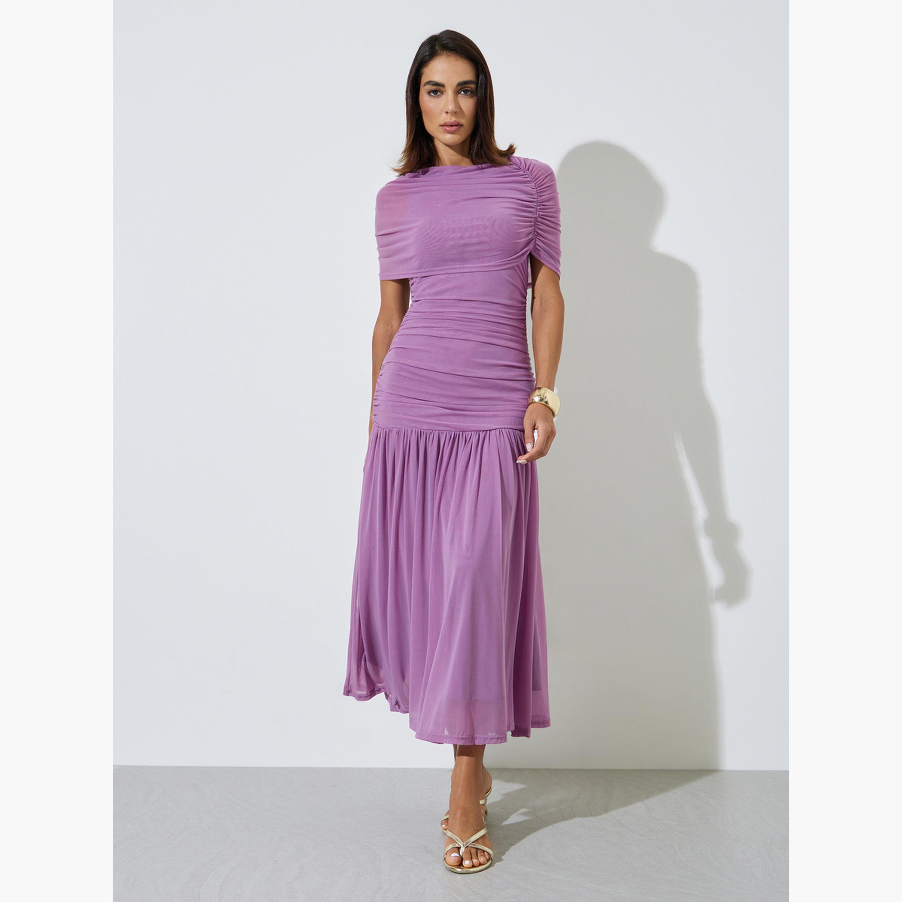 فستان طويل بحافة واسعة بخصر منخفض مع تفاصيل شبكية-women-clothing-dresses-image-1