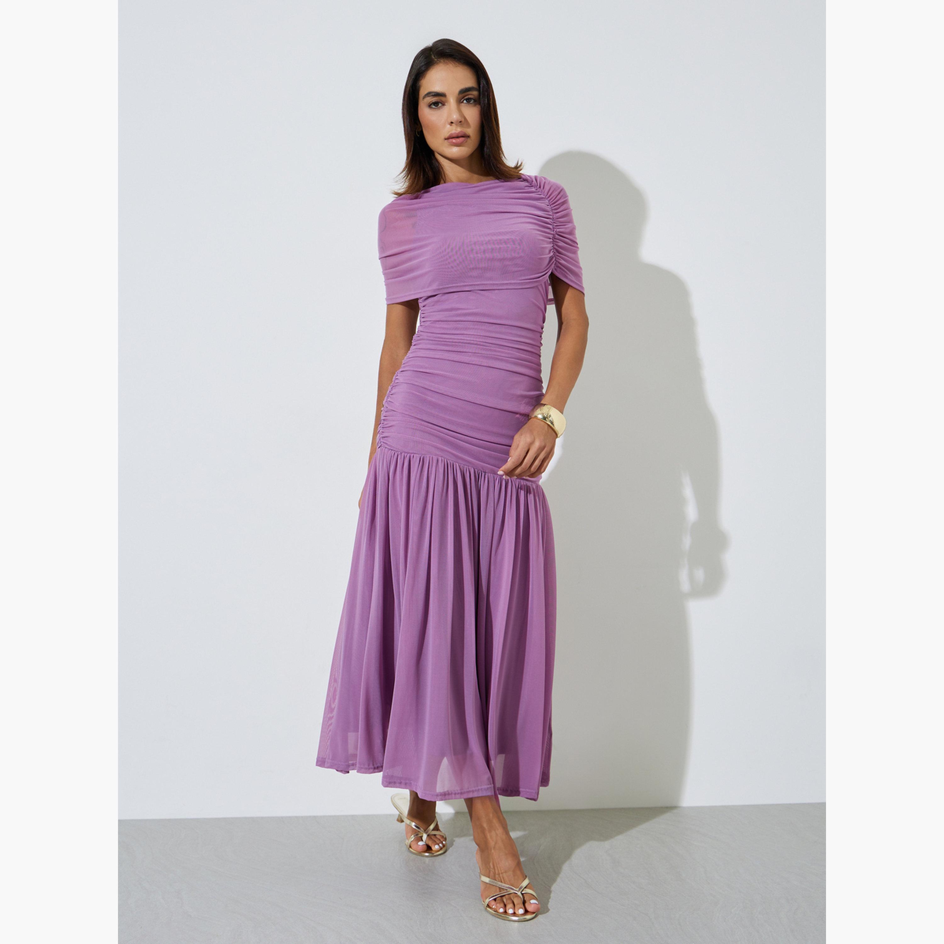فستان طويل بحافة واسعة بخصر منخفض مع تفاصيل شبكية-women-clothing-dresses-image-3