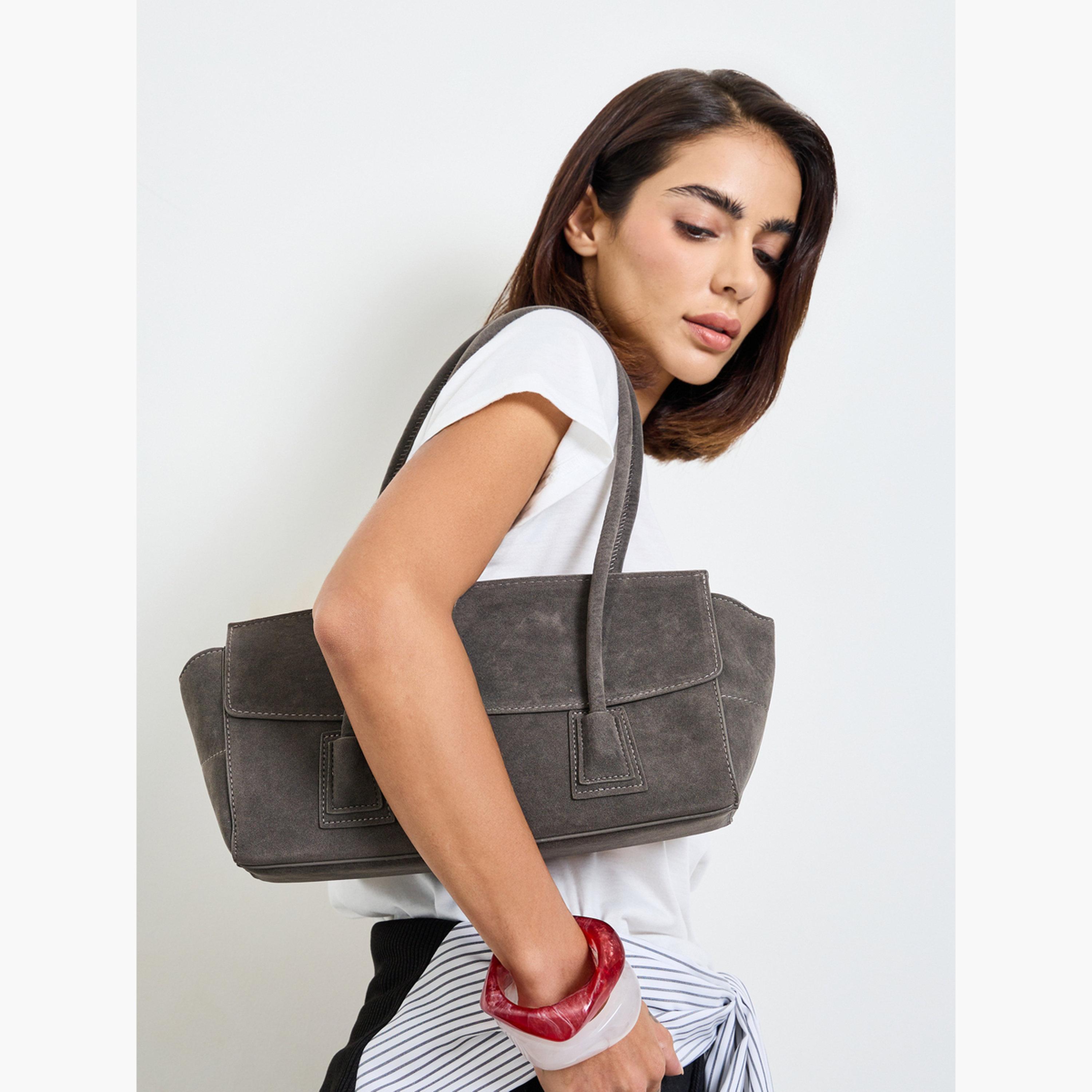Styli Grey Flap Over Elongated Shoulder Bag-women-bagsandwallets-handbags-image-2