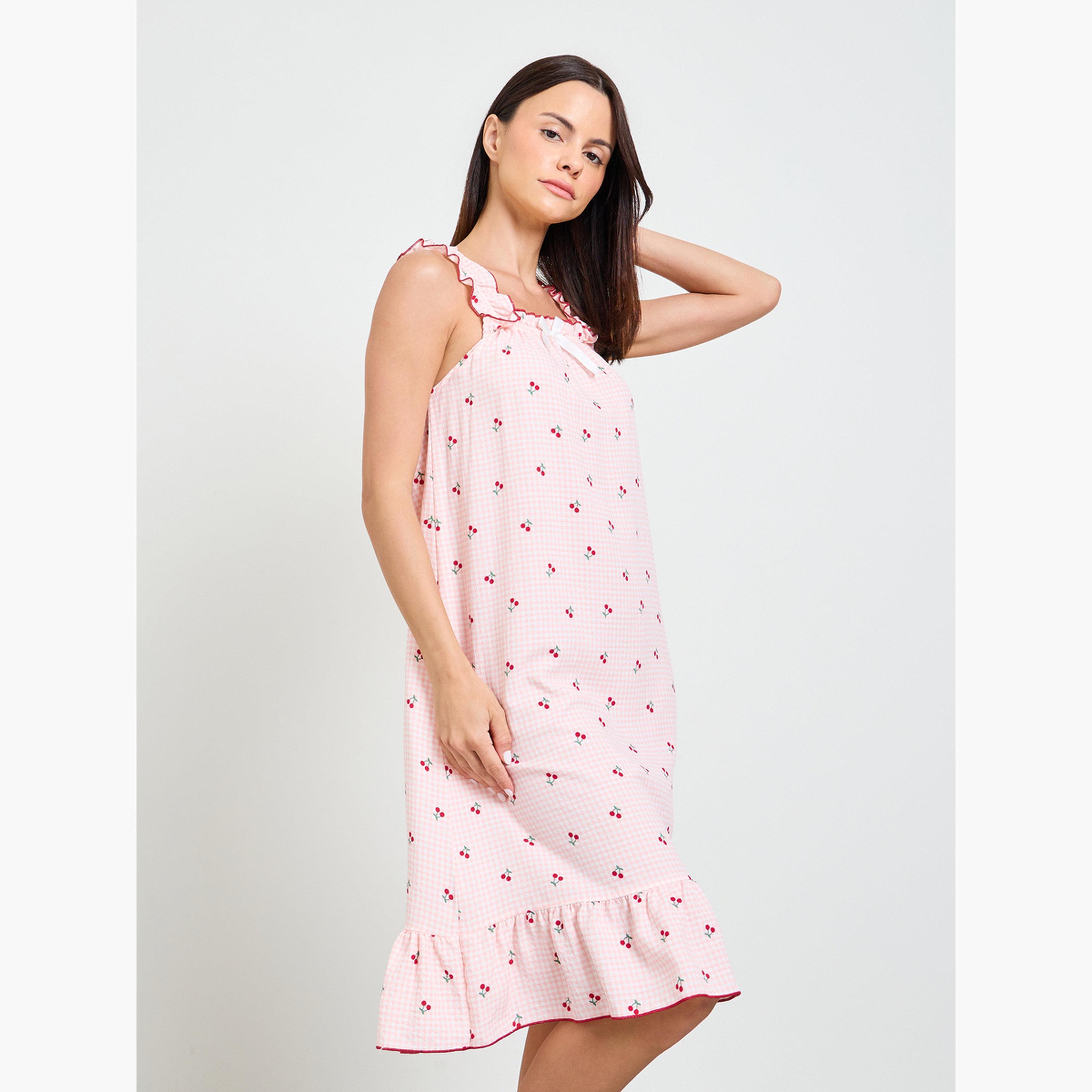 قميص نوم بدون أكمام بنقشة مربعات الكرز-women-clothing-nightwear-nighties-image-1
