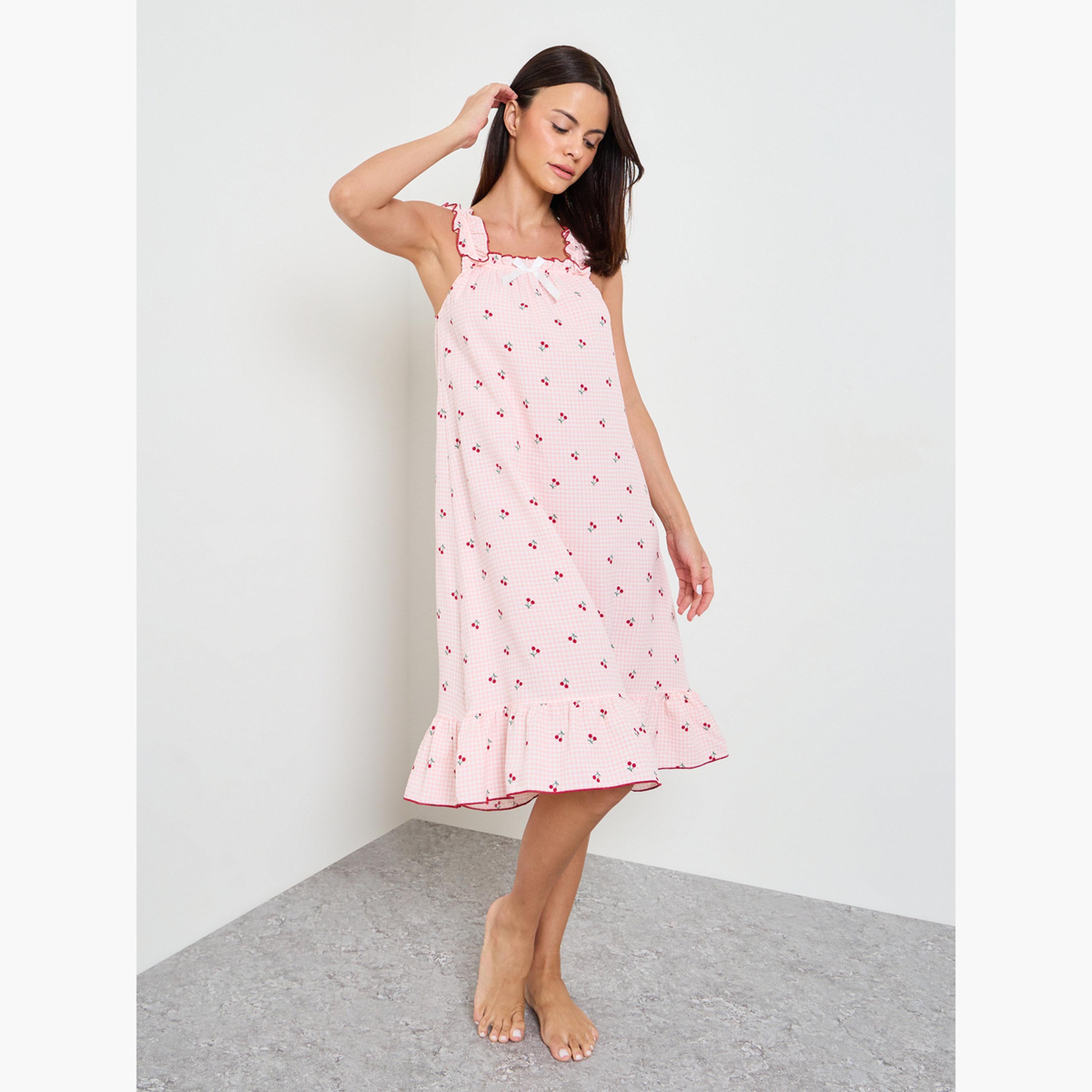 قميص نوم بدون أكمام بنقشة مربعات الكرز-women-clothing-nightwear-nighties-image-2