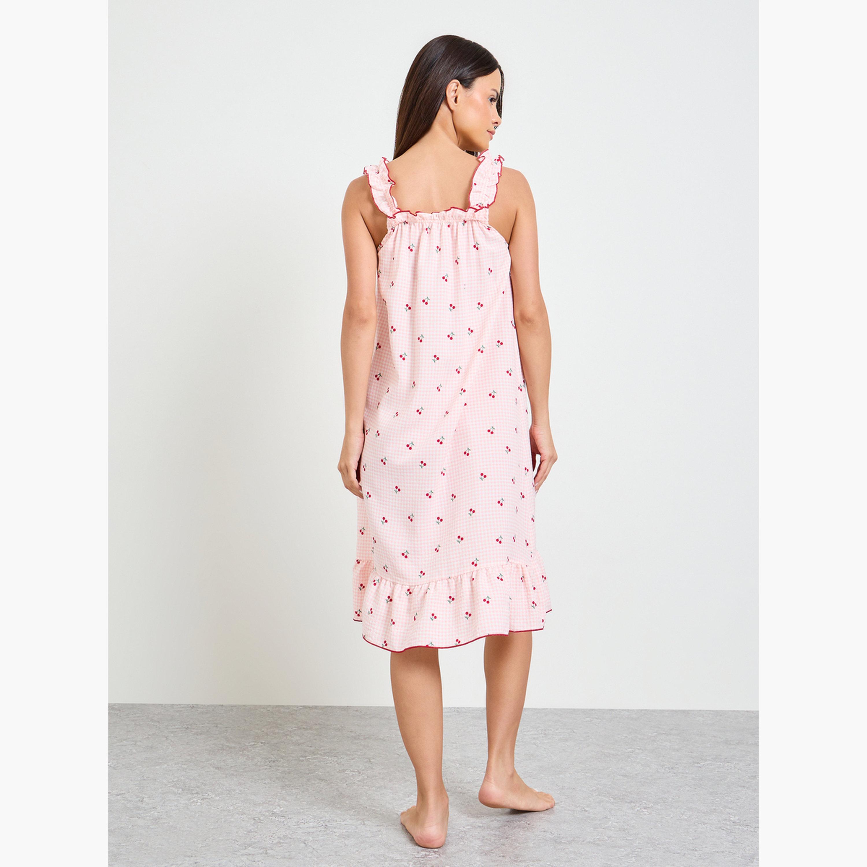 قميص نوم بدون أكمام بنقشة مربعات الكرز-women-clothing-nightwear-nighties-image-3