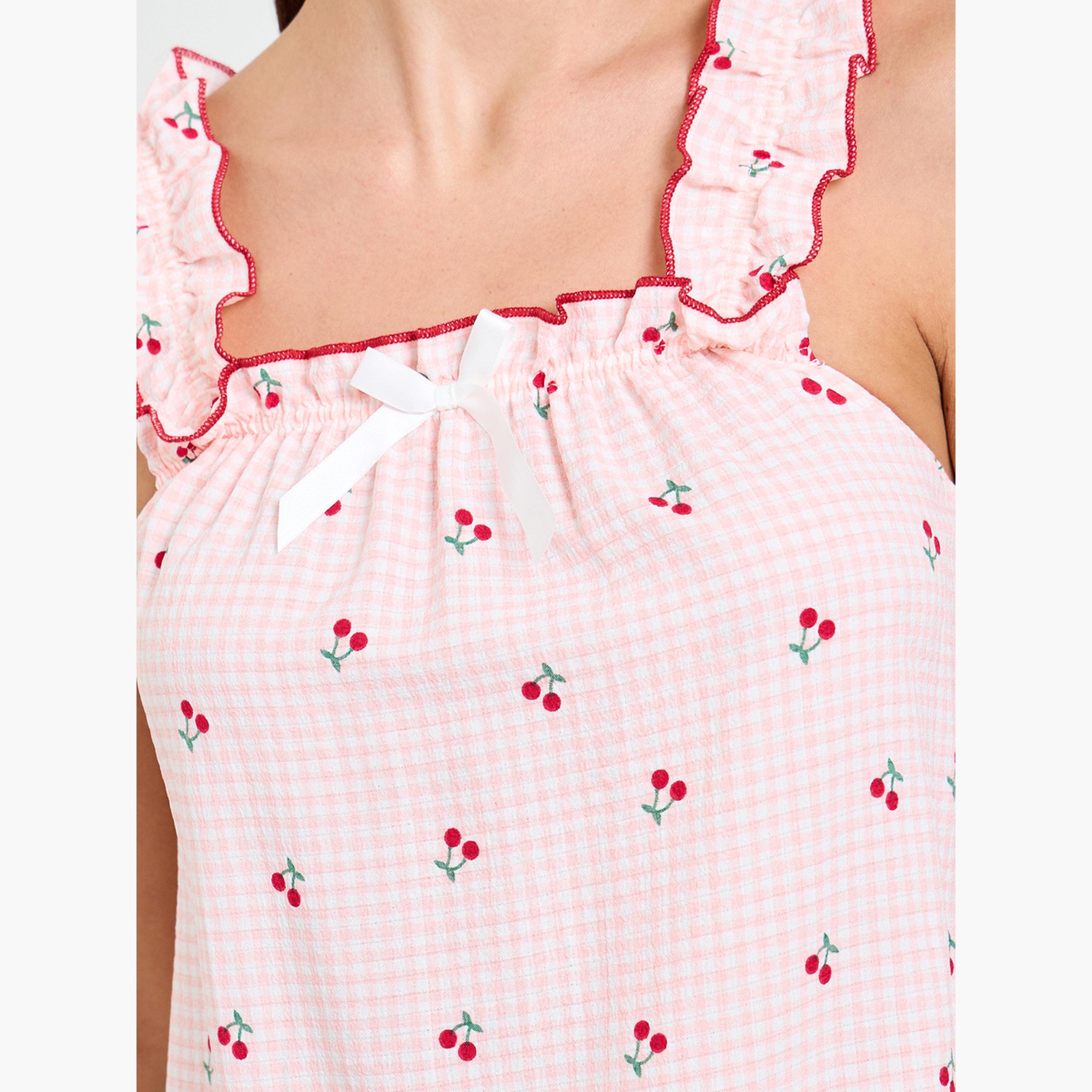 قميص نوم بدون أكمام بنقشة مربعات الكرز-women-clothing-nightwear-nighties-image-4