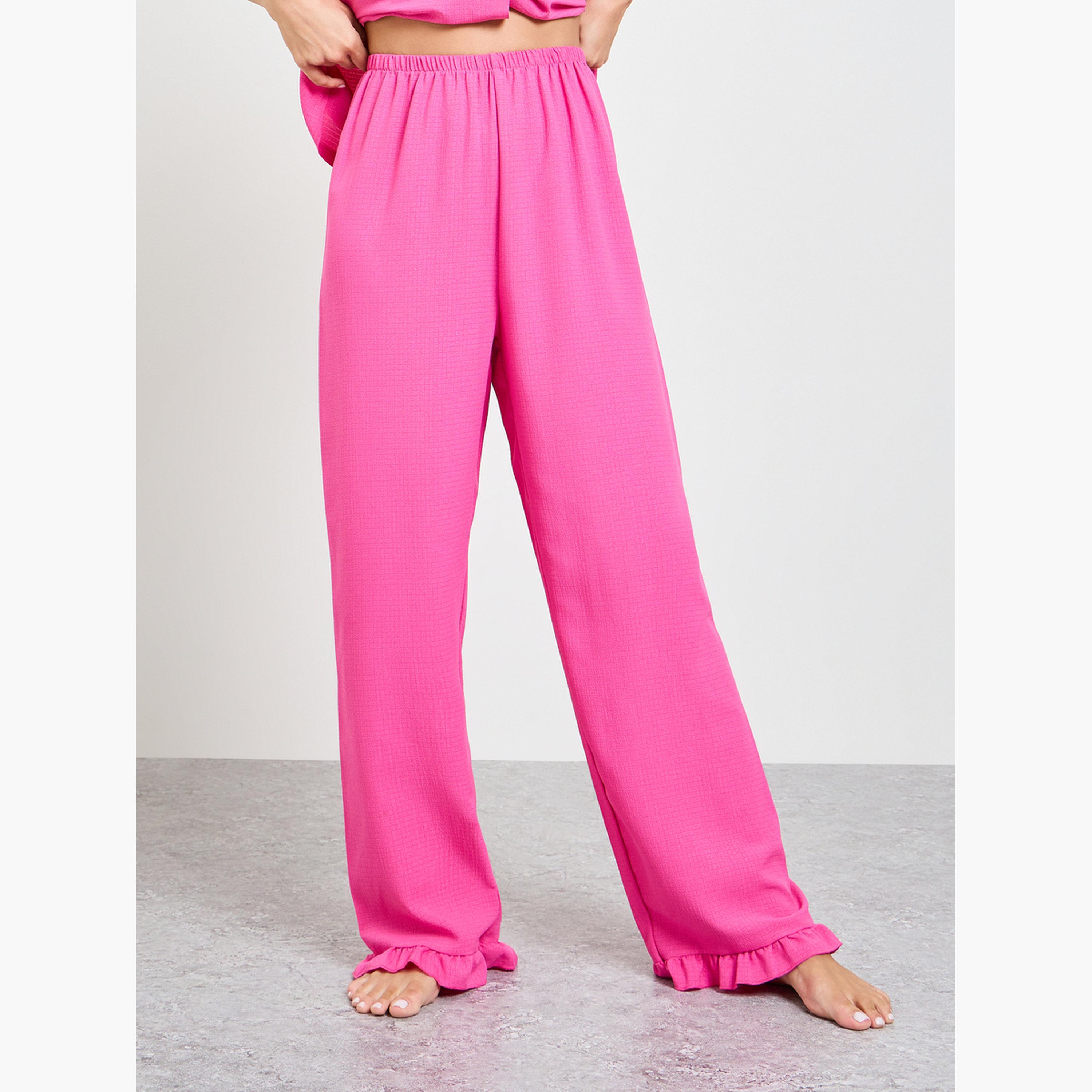 طقم بيجاما من بنطال وقميص بتفاصيل بارزة الملمس-women-clothing-nightwear-pyjamas-longsets-image-4