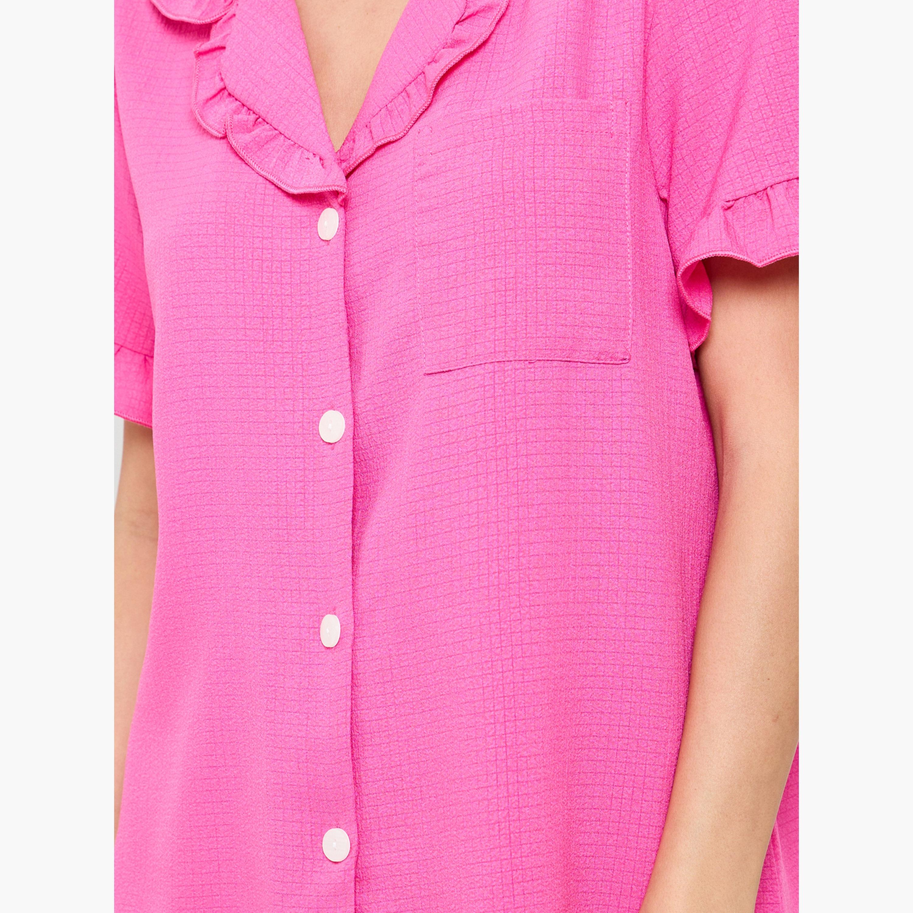 طقم بيجاما من بنطال وقميص بتفاصيل بارزة الملمس-women-clothing-nightwear-pyjamas-longsets-image-5