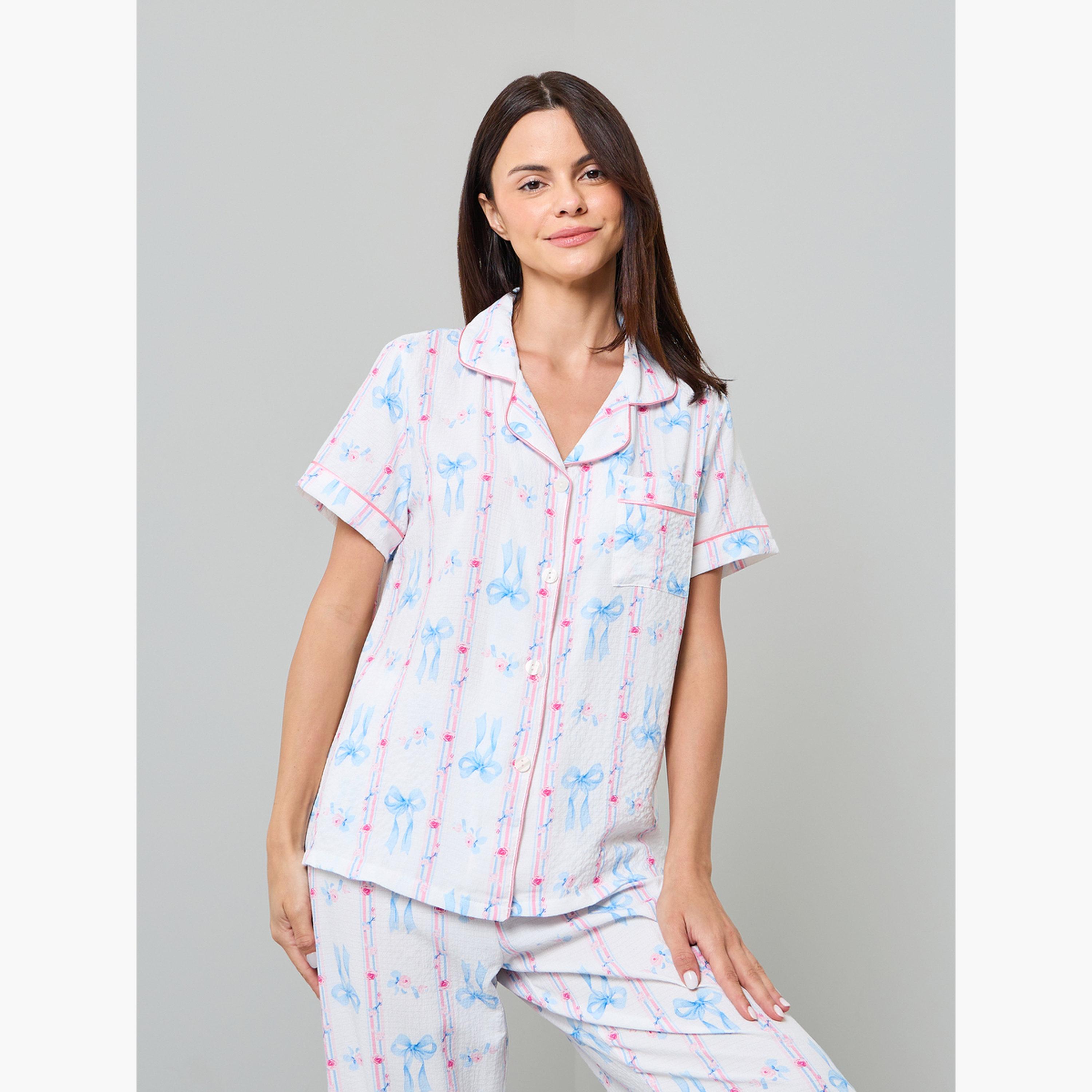 طقم بيجاما من بنطال وقميص بطبعة عقدة-women-clothing-nightwear-pyjamas-longsets-image-2