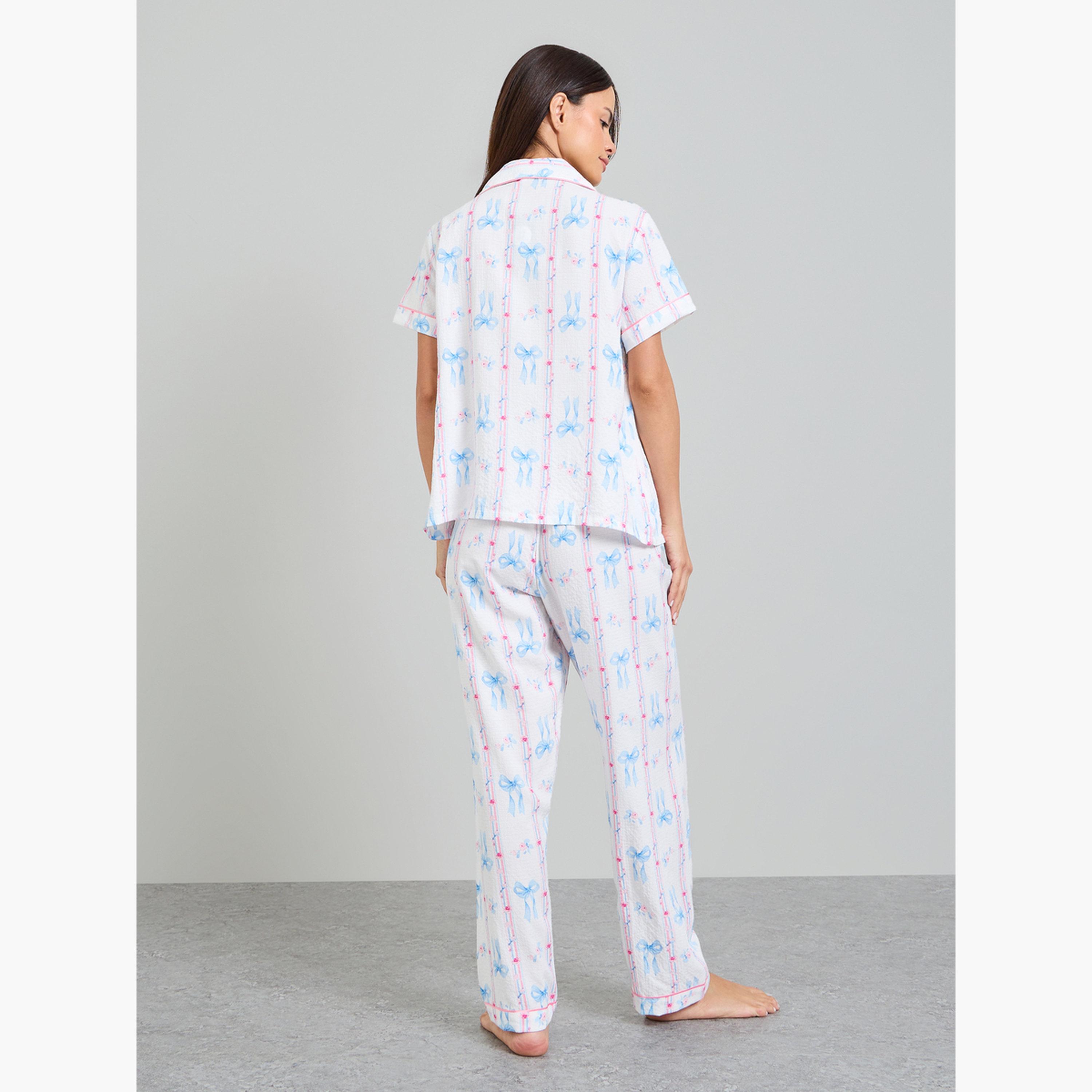 طقم بيجاما من بنطال وقميص بطبعة عقدة-women-clothing-nightwear-pyjamas-longsets-image-3