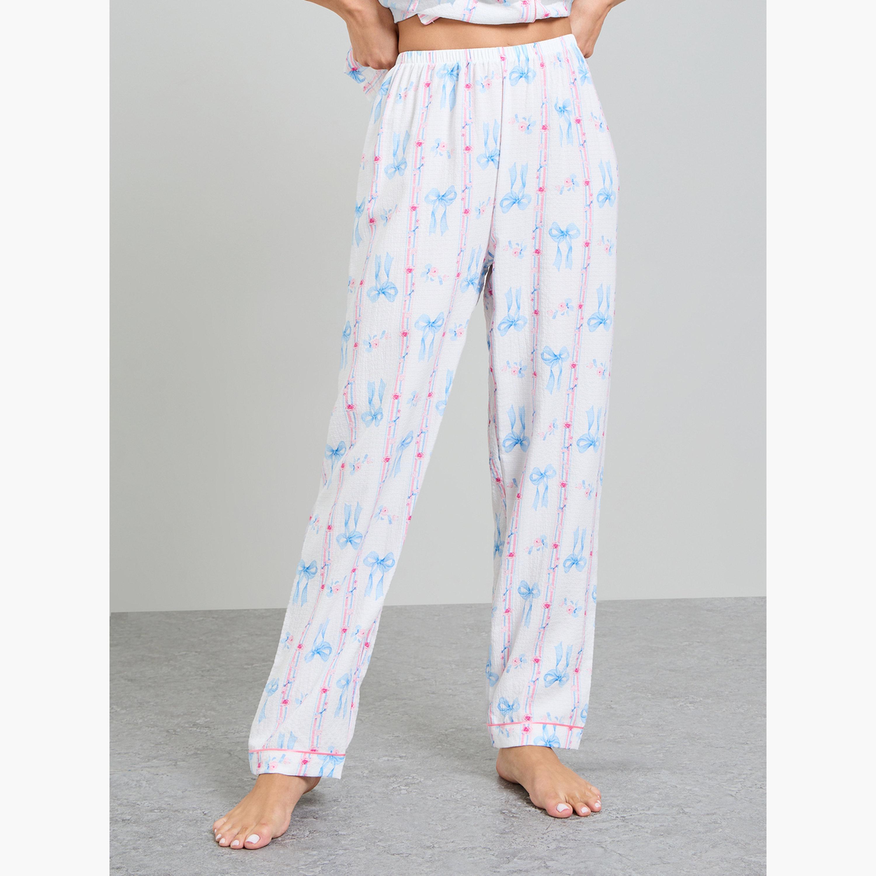 طقم بيجاما من بنطال وقميص بطبعة عقدة-women-clothing-nightwear-pyjamas-longsets-image-4