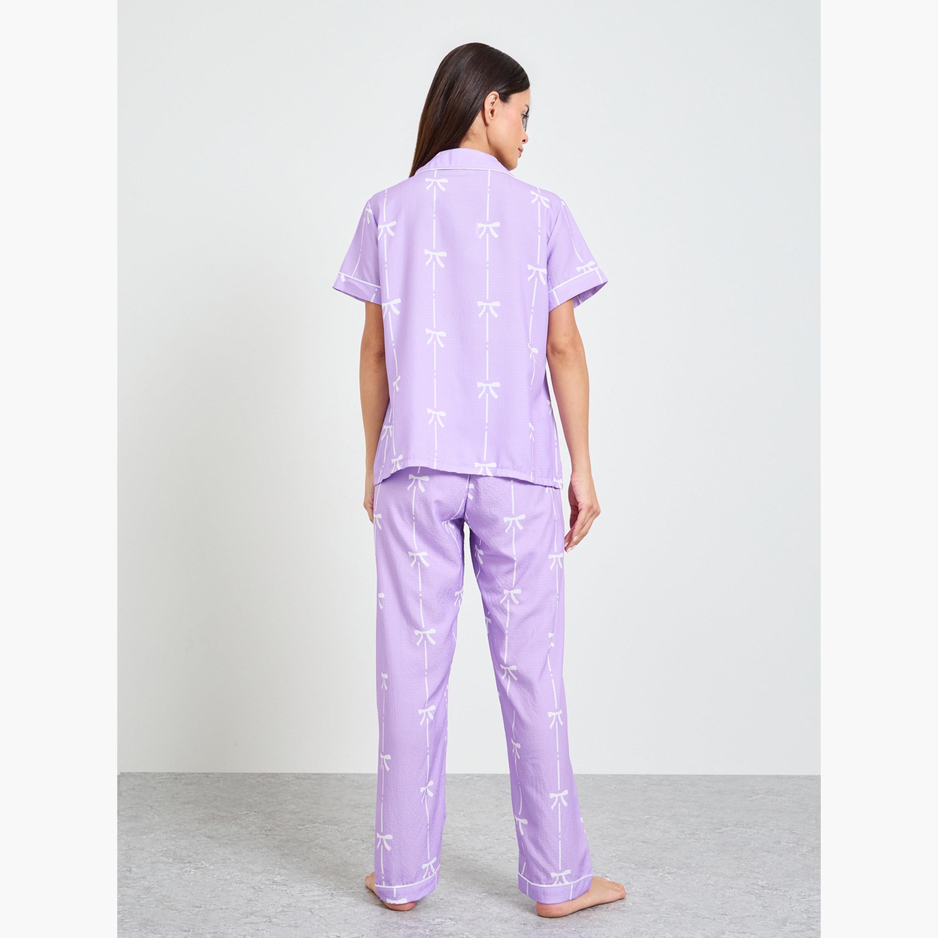 طقم بيجاما من بنطال وقميص بطبعة عقدة-women-clothing-nightwear-pyjamas-longsets-image-3