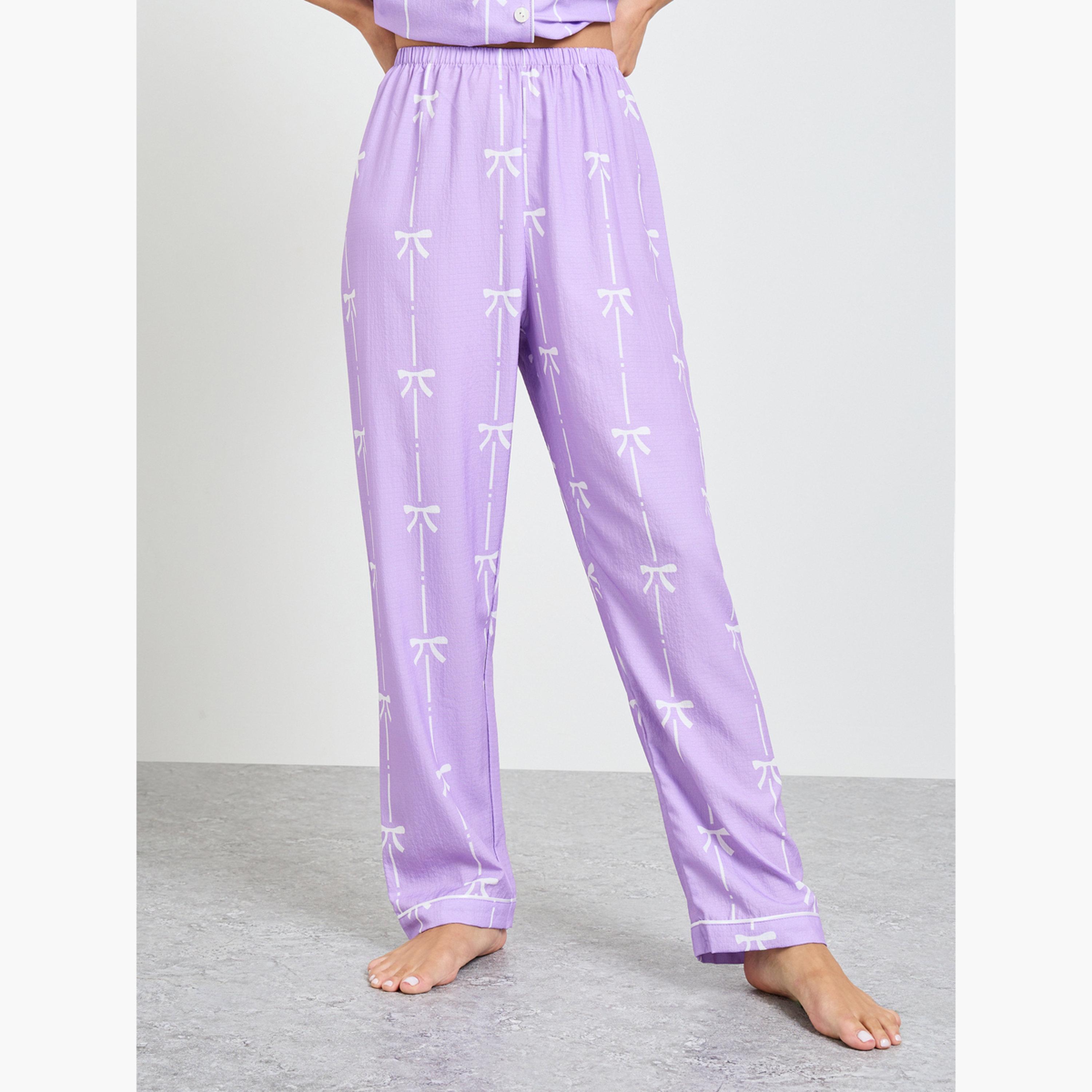 طقم بيجاما من بنطال وقميص بطبعة عقدة-women-clothing-nightwear-pyjamas-longsets-image-4