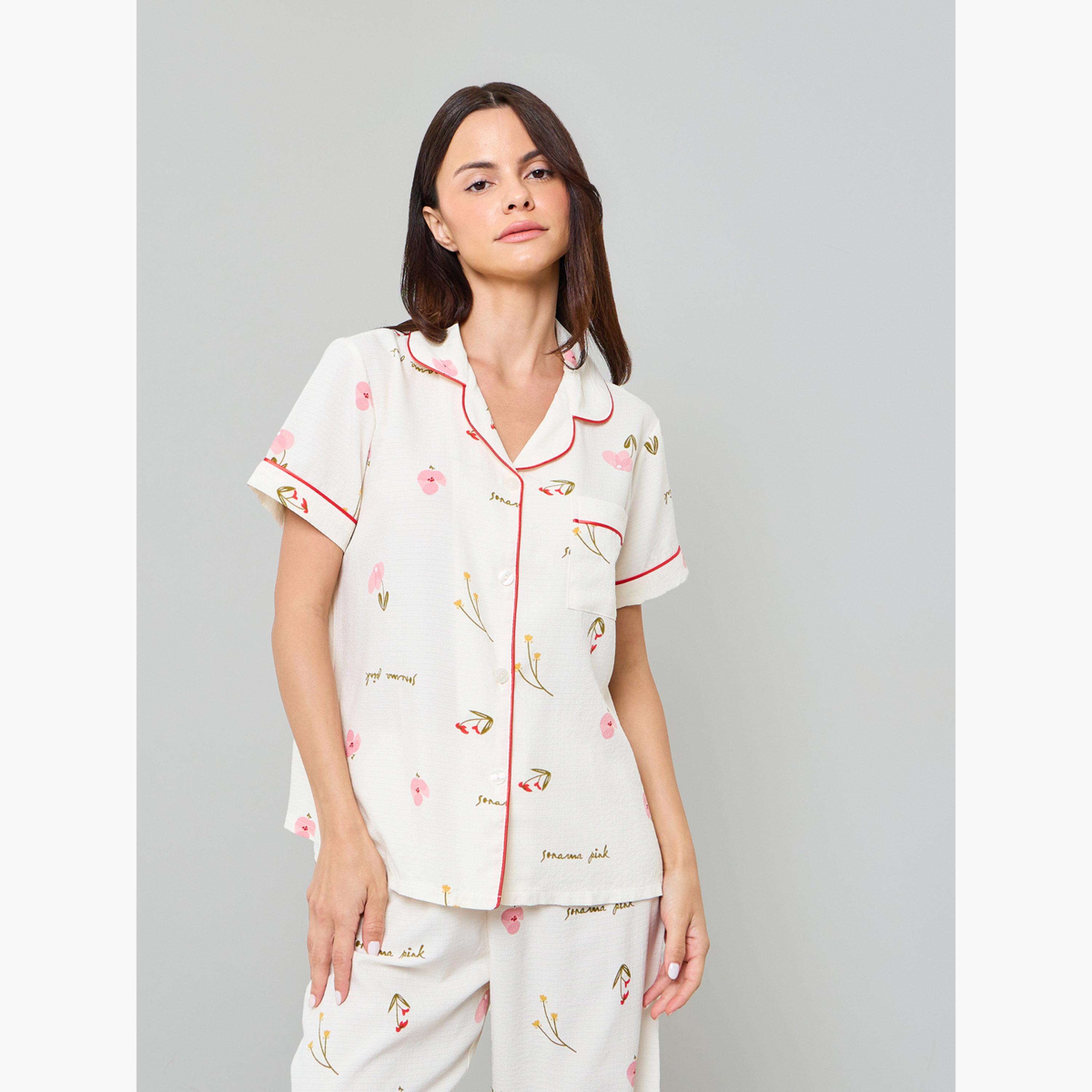 طقم بيجاما من بنطال وقميص بنقشة الزهور-women-clothing-nightwear-pyjamas-longsets-image-3