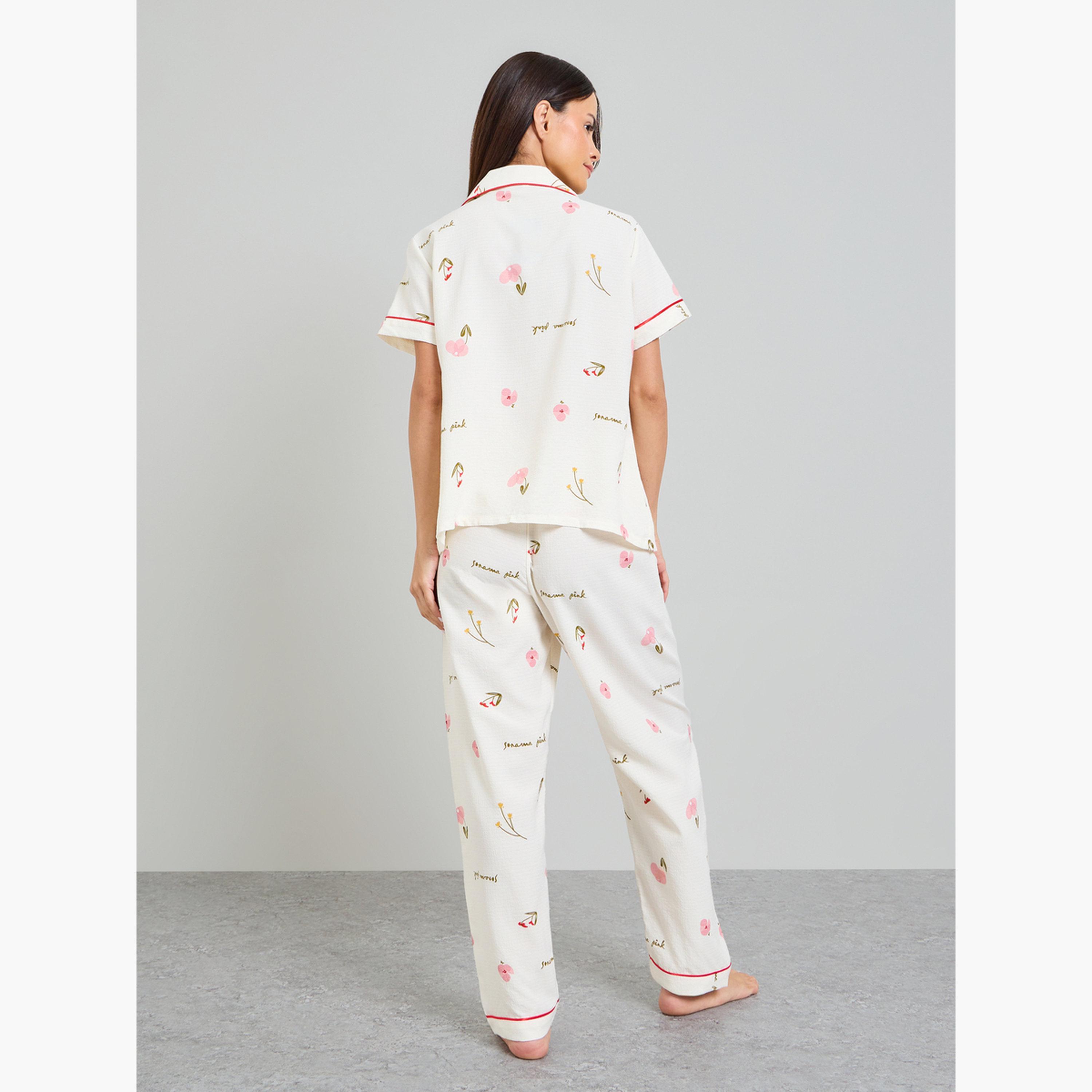 طقم بيجاما من بنطال وقميص بنقشة الزهور-women-clothing-nightwear-pyjamas-longsets-image-4