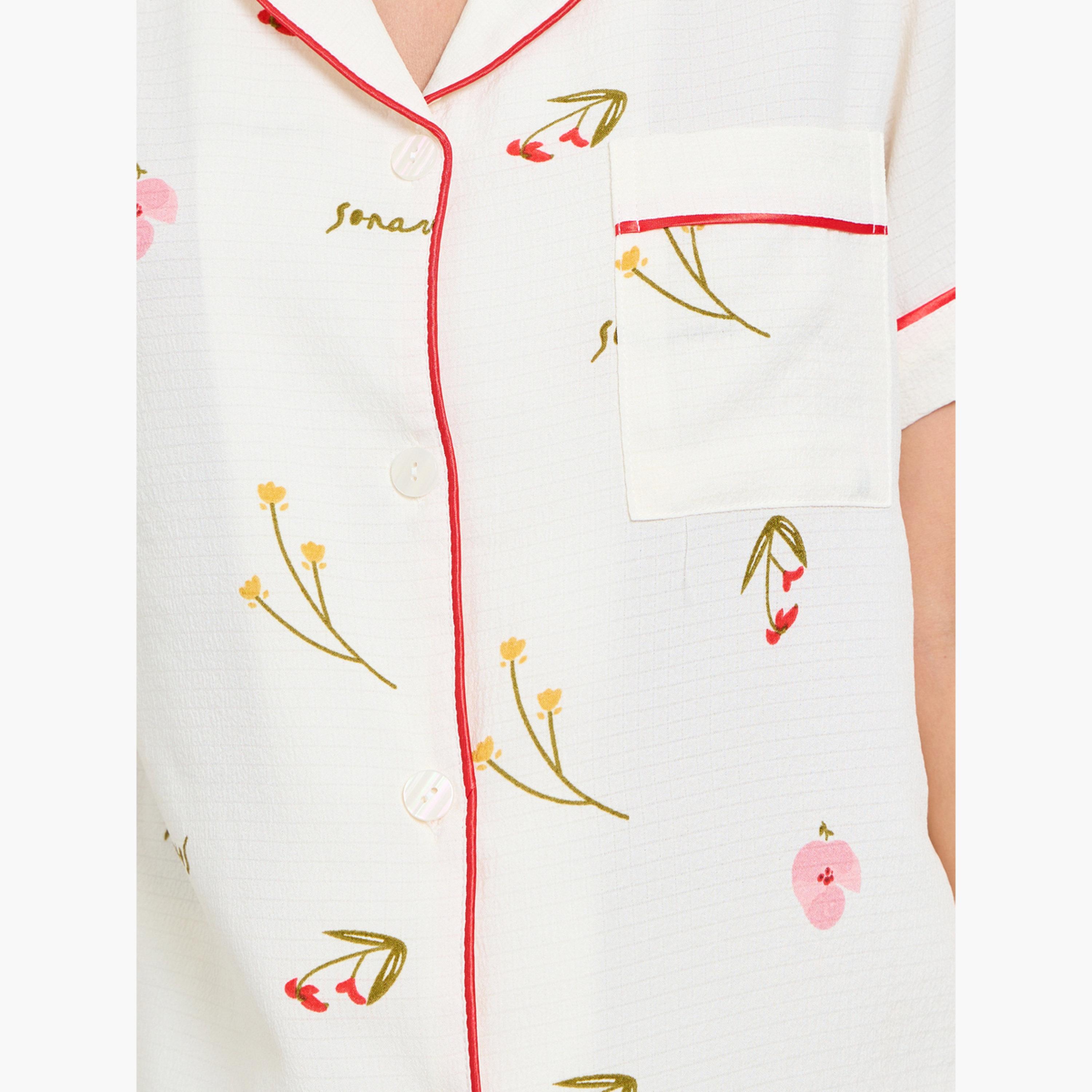 Take Two Off White Floral Print Shirt and Pyjama Set-women-clothing-nightwear-pyjamas-longsets-image-6