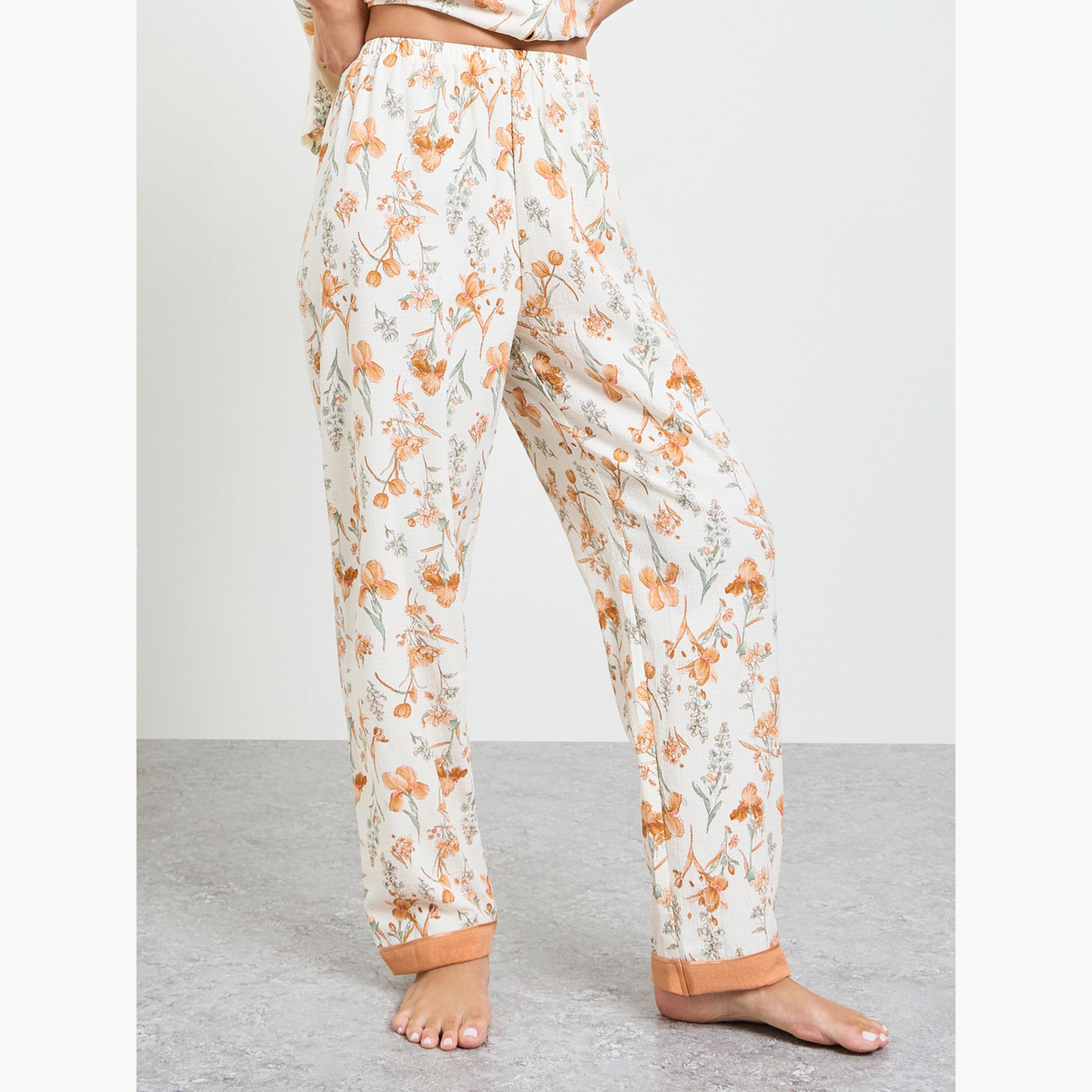 طقم بيجاما من بنطال وقميص بنقشة الزهور-women-clothing-nightwear-pyjamas-longsets-image-4
