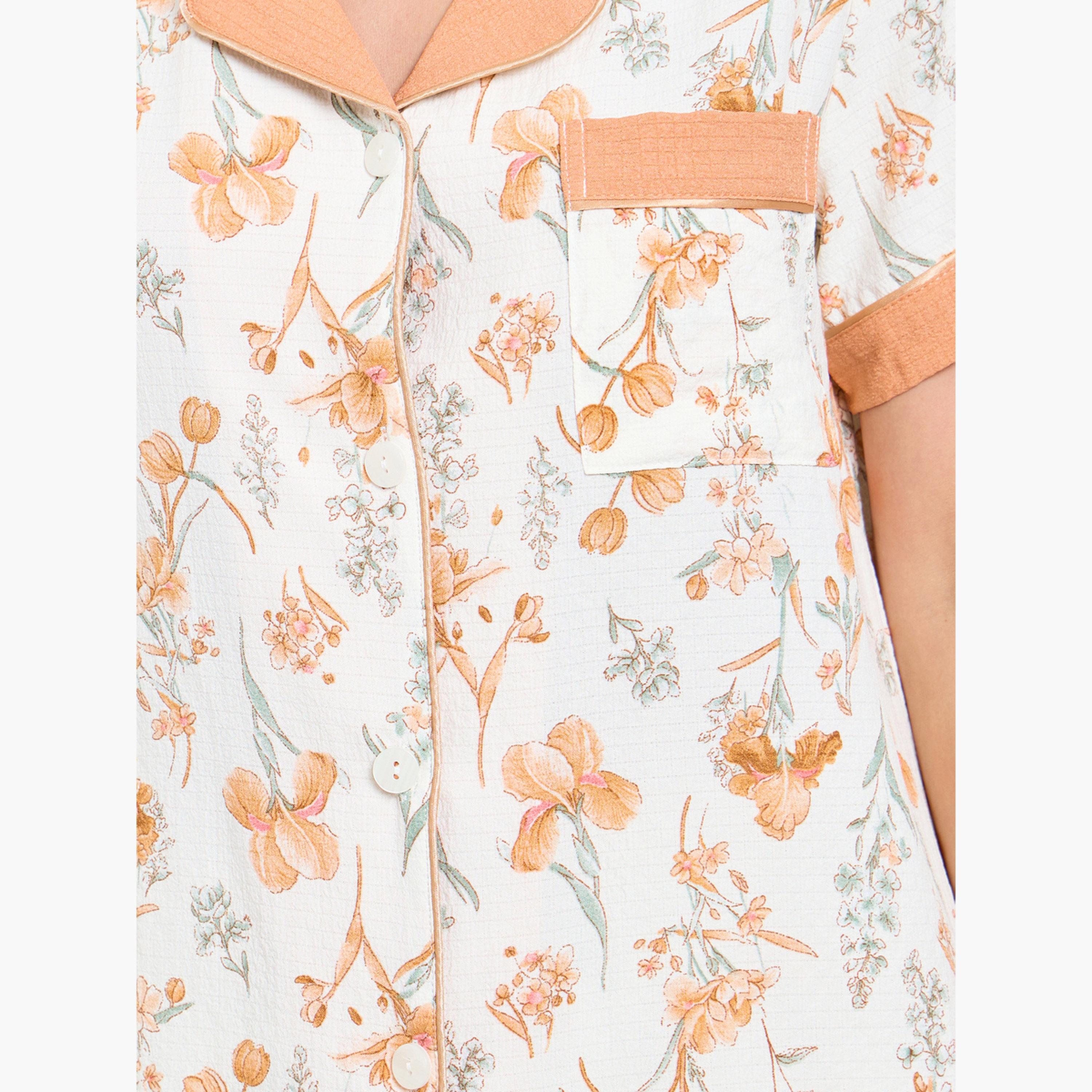 Take Two Off White Floral Print Shirt and Pyjama Set-women-clothing-nightwear-pyjamas-longsets-image-5
