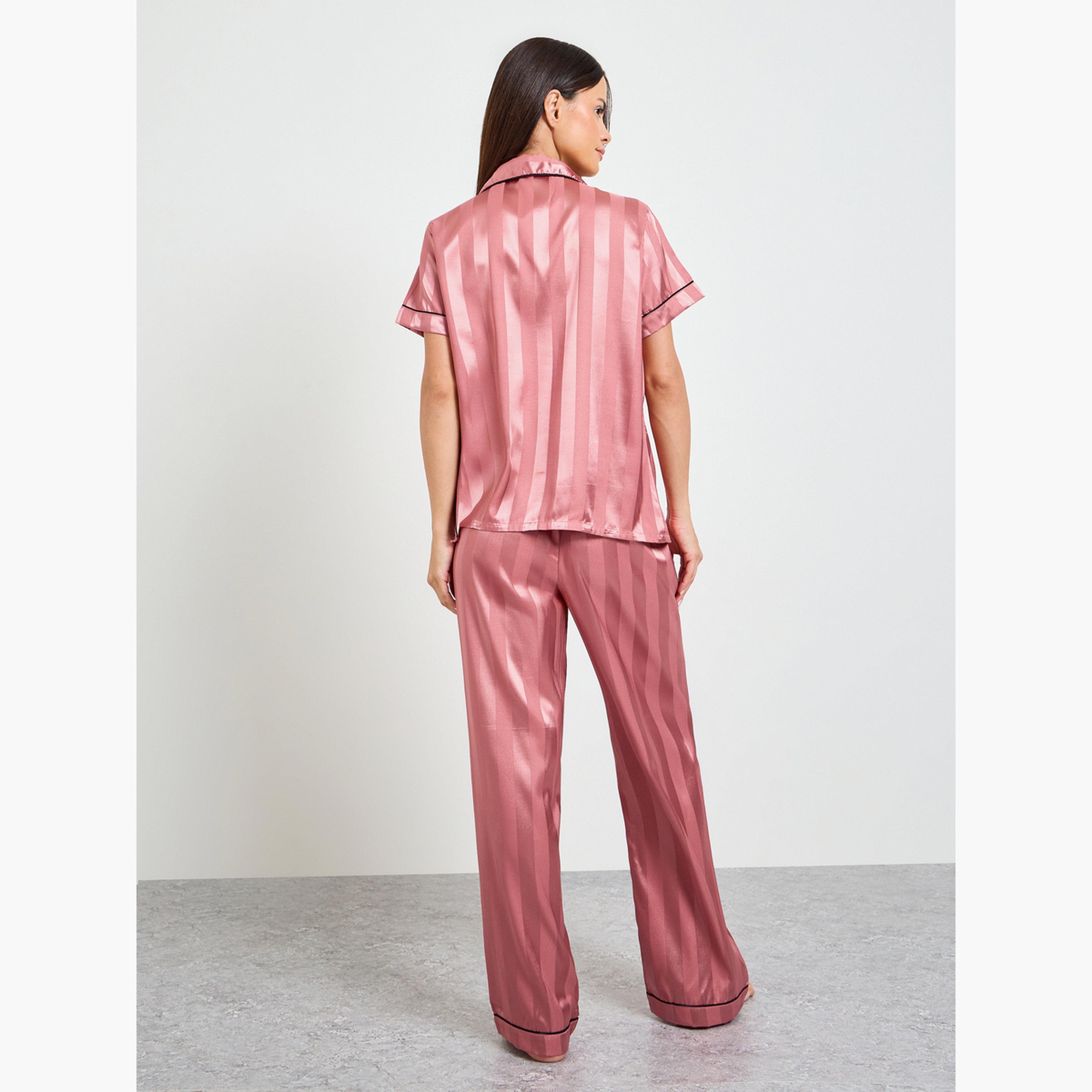 طقم بيجاما من بنطال وقميص بنمط خطوط-women-clothing-nightwear-pyjamas-longsets-image-4