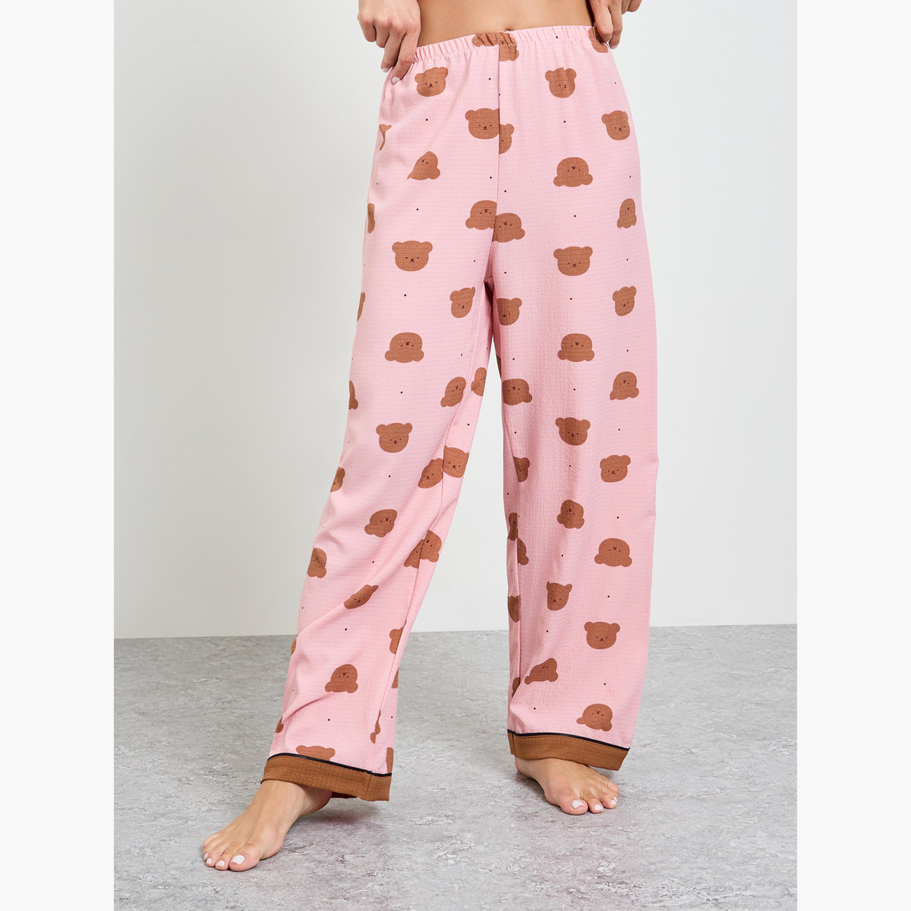Take Two Pink Teddy Print Cami and Pyjama Set-women-clothing-nightwear-pyjamas-longsets-image-4