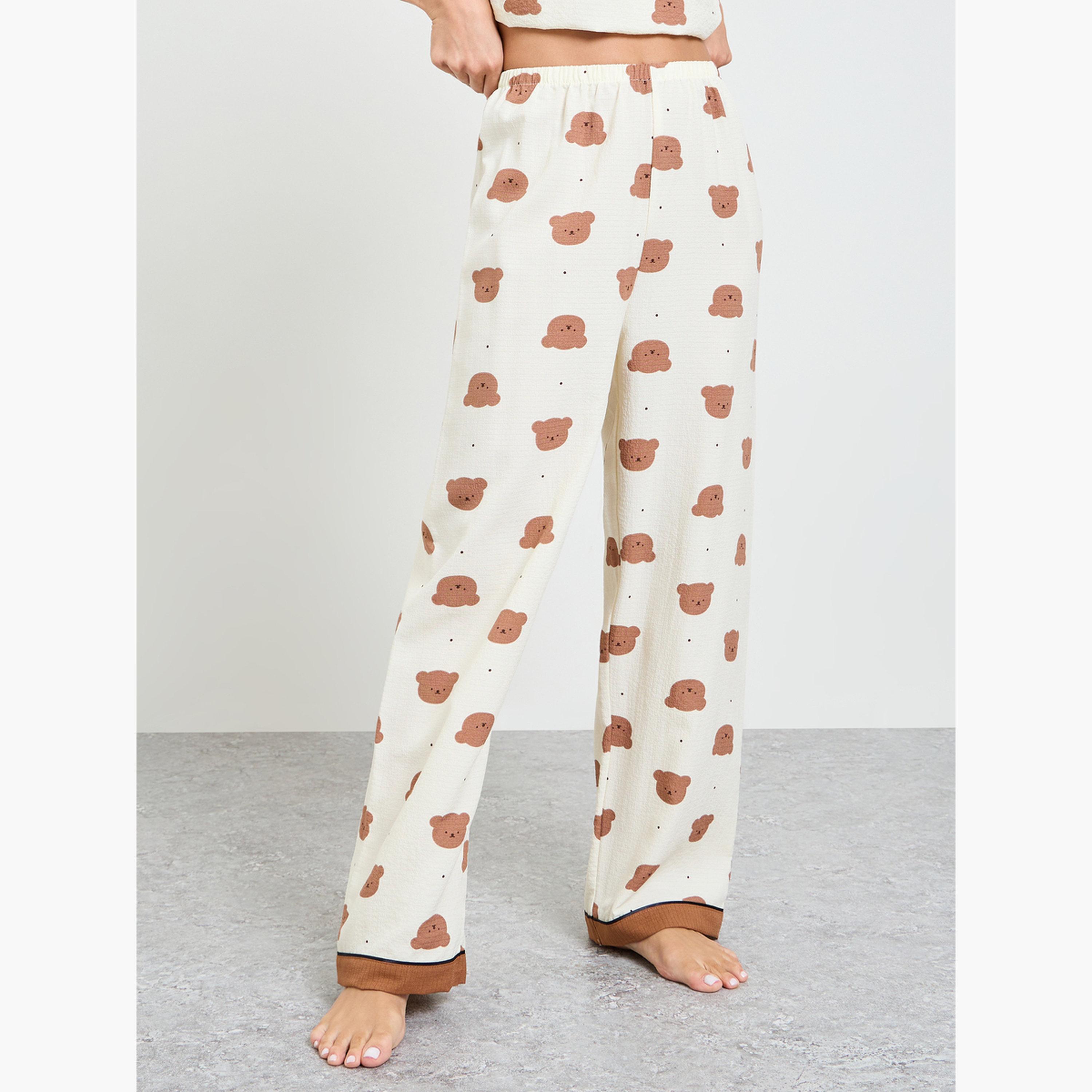 طقم بيجاما من بنطال وكامي بطبعة دب تيدي-women-clothing-nightwear-pyjamas-longsets-image-4