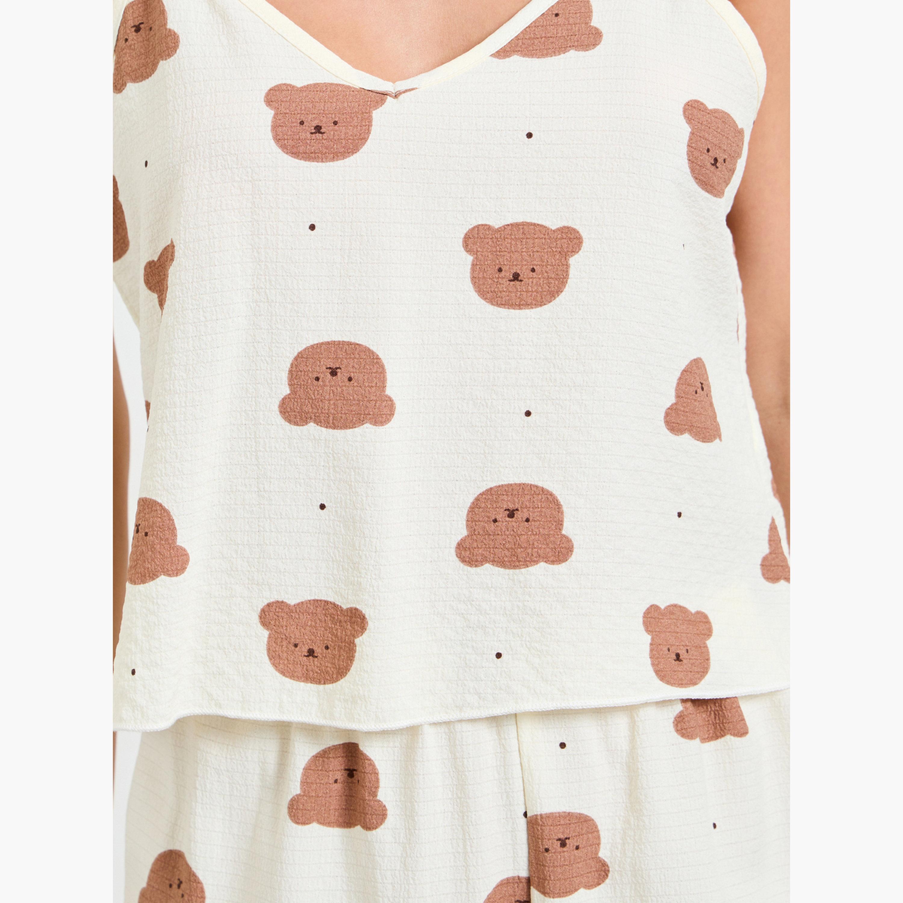 Take Two Cream Teddy Print Cami and Pyjama Set-women-clothing-nightwear-pyjamas-longsets-image-5