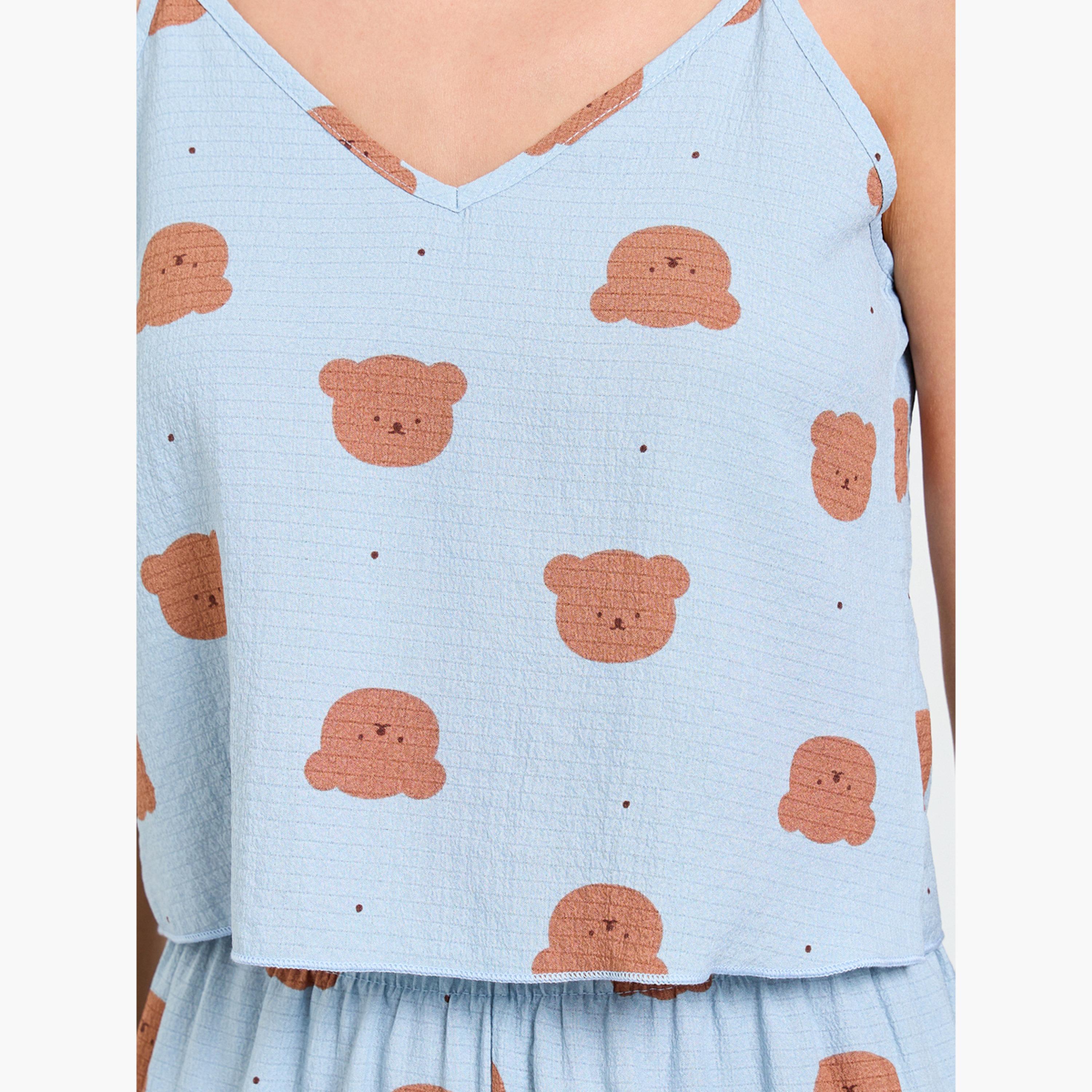 طقم بيجاما من بنطال وكامي بطبعة دب تيدي-women-clothing-nightwear-pyjamas-longsets-image-6